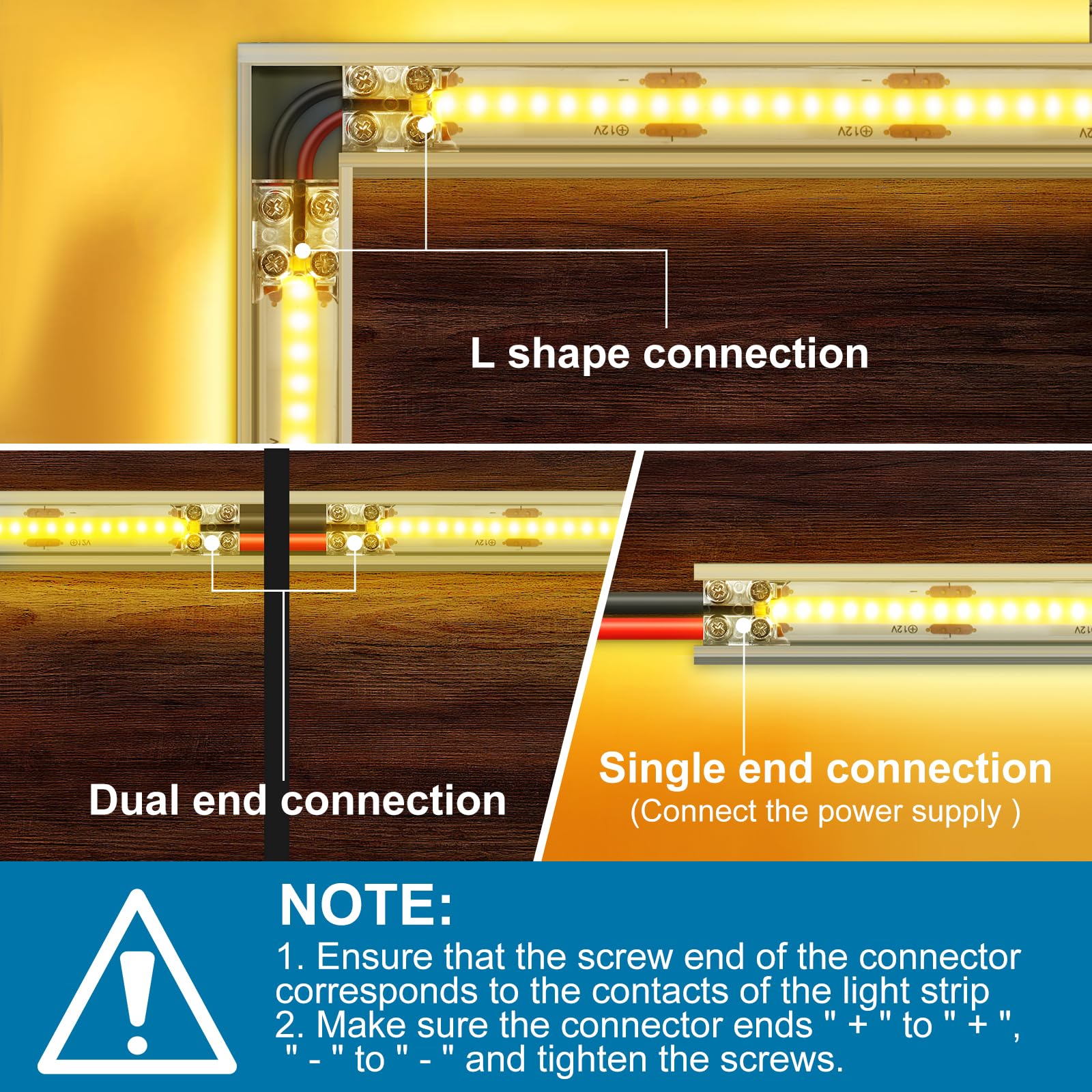 RGBZONE 15 PCS 2-pin 8mm LED Connectors Transparent Gapless Solderless LED Strip to Wire Connector with Screwdriver for 12V 24V COB/SMD Single Color LED Light Strips