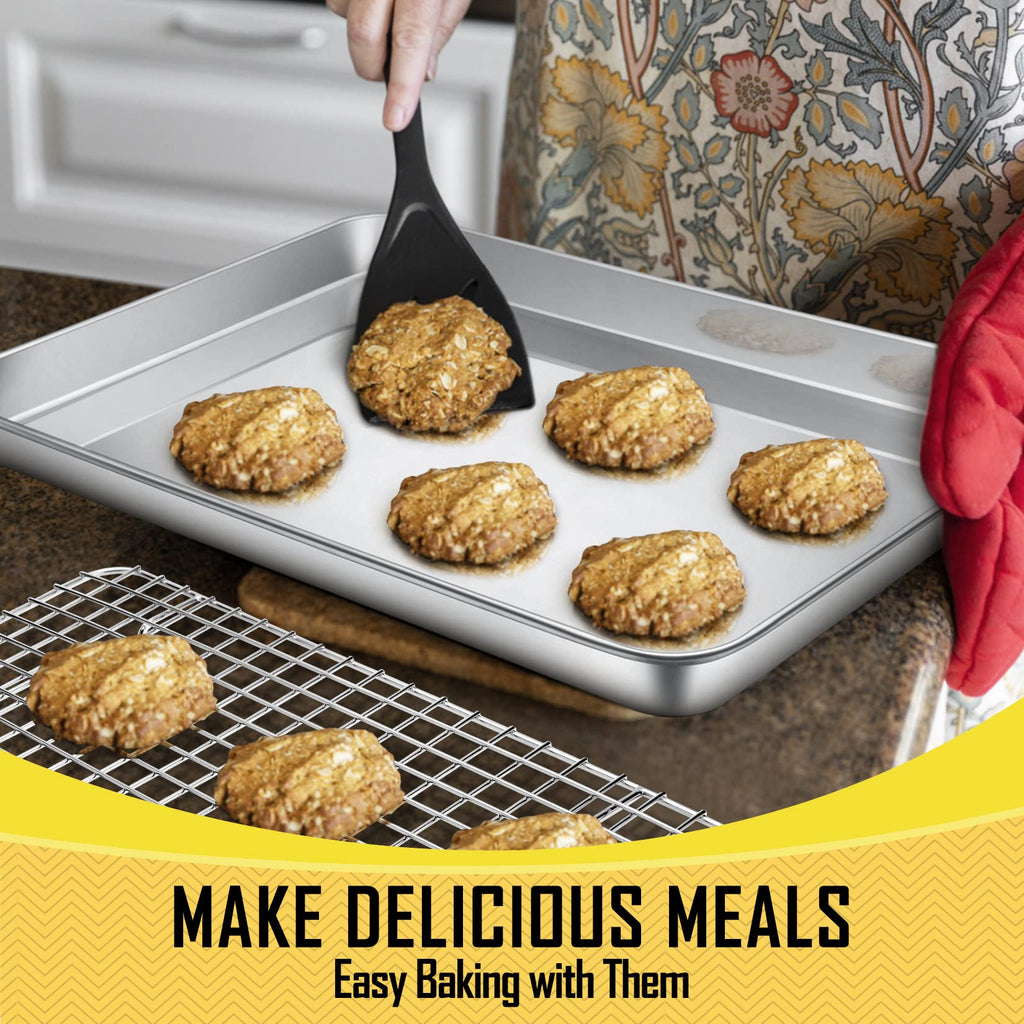 12.5 Inch Baking Pan with Rack Set, Joyfair Quarter Stainless Steel Toaster Oven Tray with Cooling Rack for Cookies/Meats/Bacon, Heavy Duty & Commercial Grade, Mirror Finish & Dishwasher Safe
