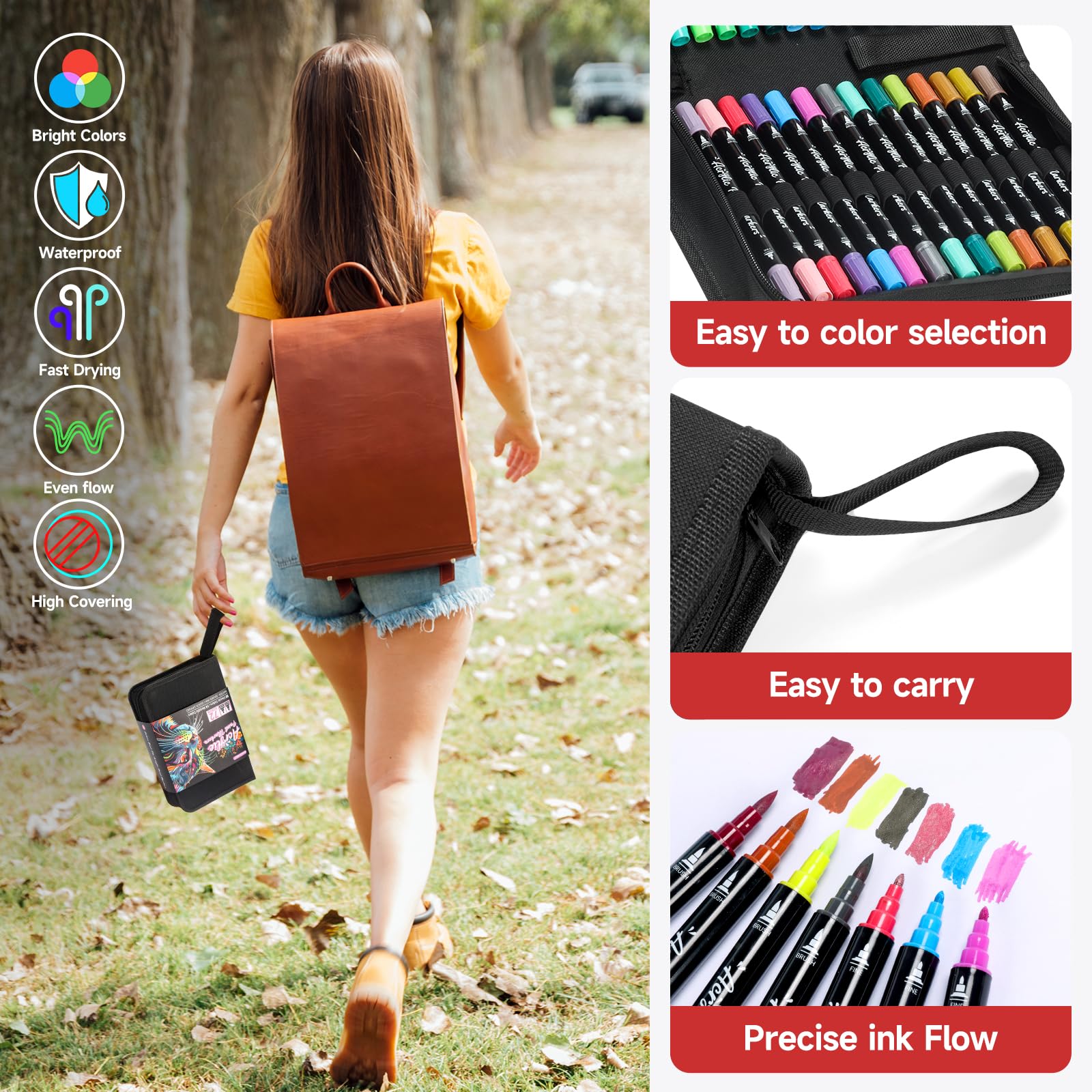 Acrylic Paint Markers, 60 Colors Dual Tip Acrylic Paint Pens with Brush and Fine Tips for Rock Painting, Wood, Canvas,Ceramic,Card Making,Vibrant Color Ideal for Artists, Crafters & DIY Projects
