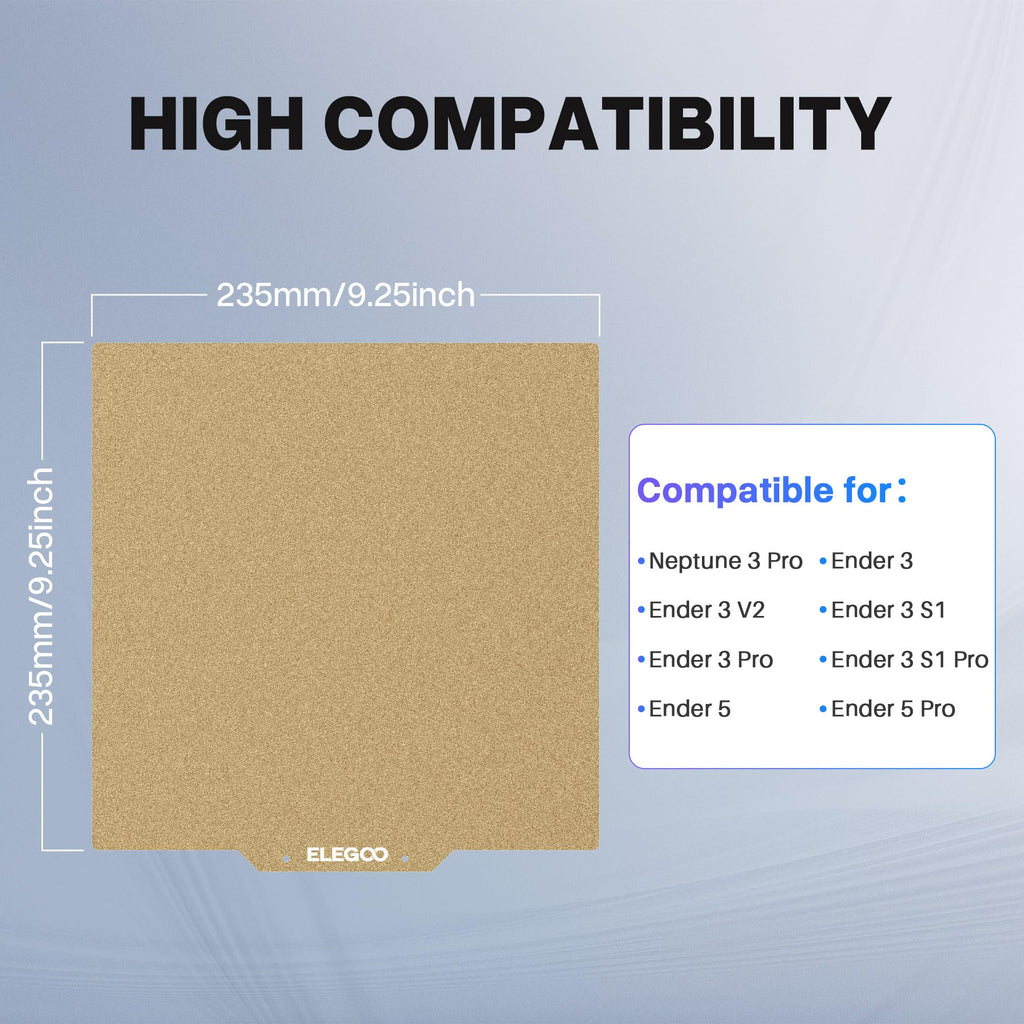 ELEGOO 235x235mm PEI Sheet Magnetic Build Plate, PEI Spring Steel Flexible Platform with Adhesive Bed for Neptune 3 Pro 3D Printers