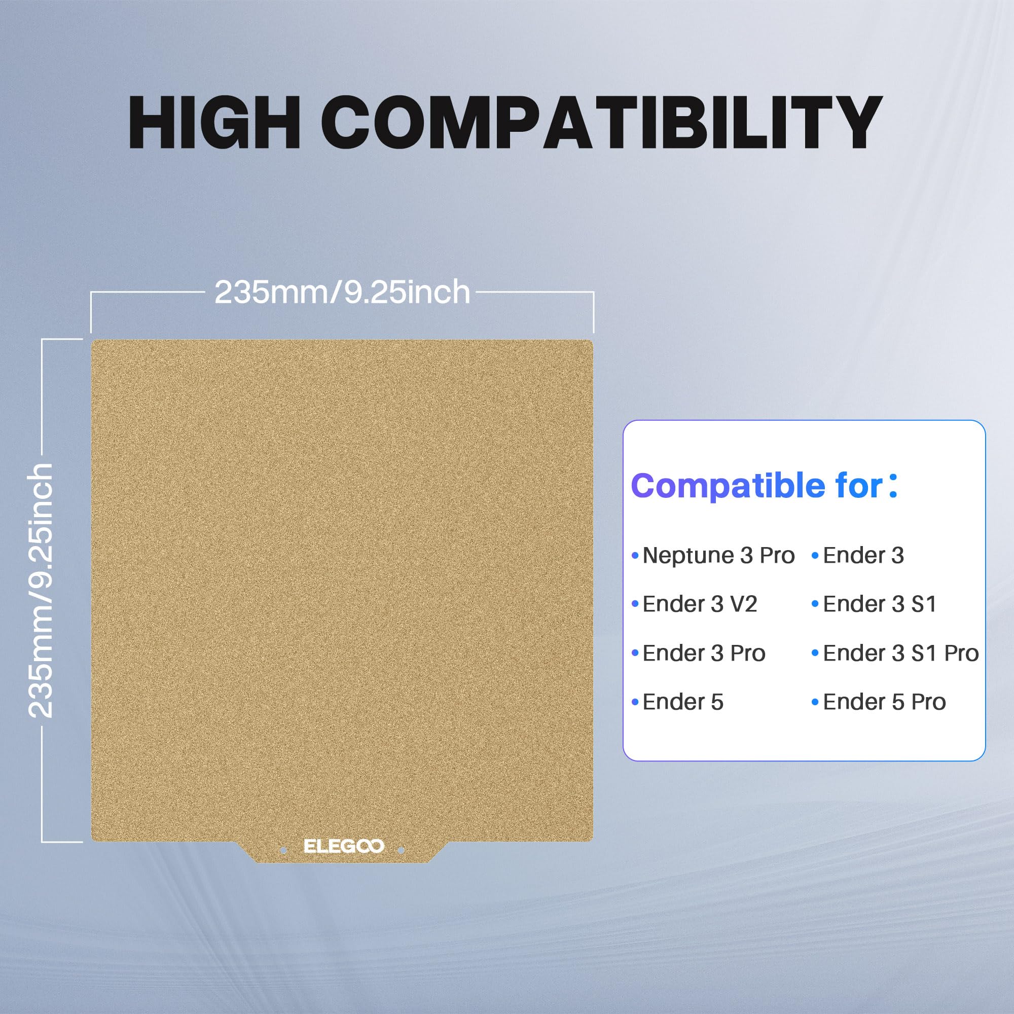 ELEGOO 235x235mm PEI Sheet Magnetic Build Plate, PEI Spring Steel Flexible Platform with Adhesive Bed for Neptune 3 Pro 3D Printers