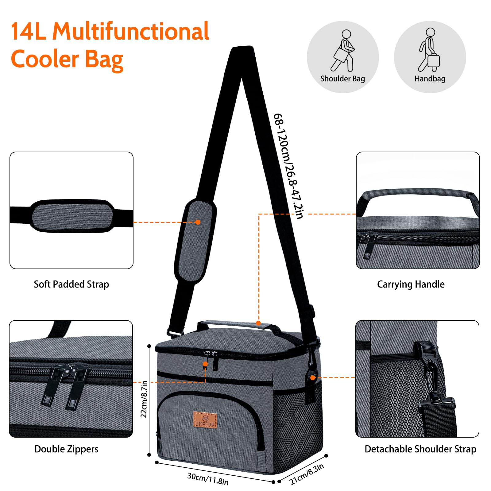 Adtefon Cooler Bag Insulated Large Soft Lunch Bag for Men Women,14L Waterproof Leakproof Portable Lunch Box for Work Office Beach Picnic