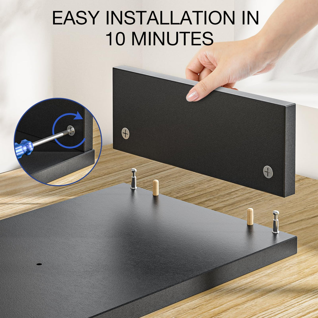 Rfiver Dual Monitor Stand Riser, Adjustable Length (30.7-43.3") & Angle, Large Wooden Desktop Organizer with Storage Shelf for Laptop, Monitors, Home Office Desk, Black
