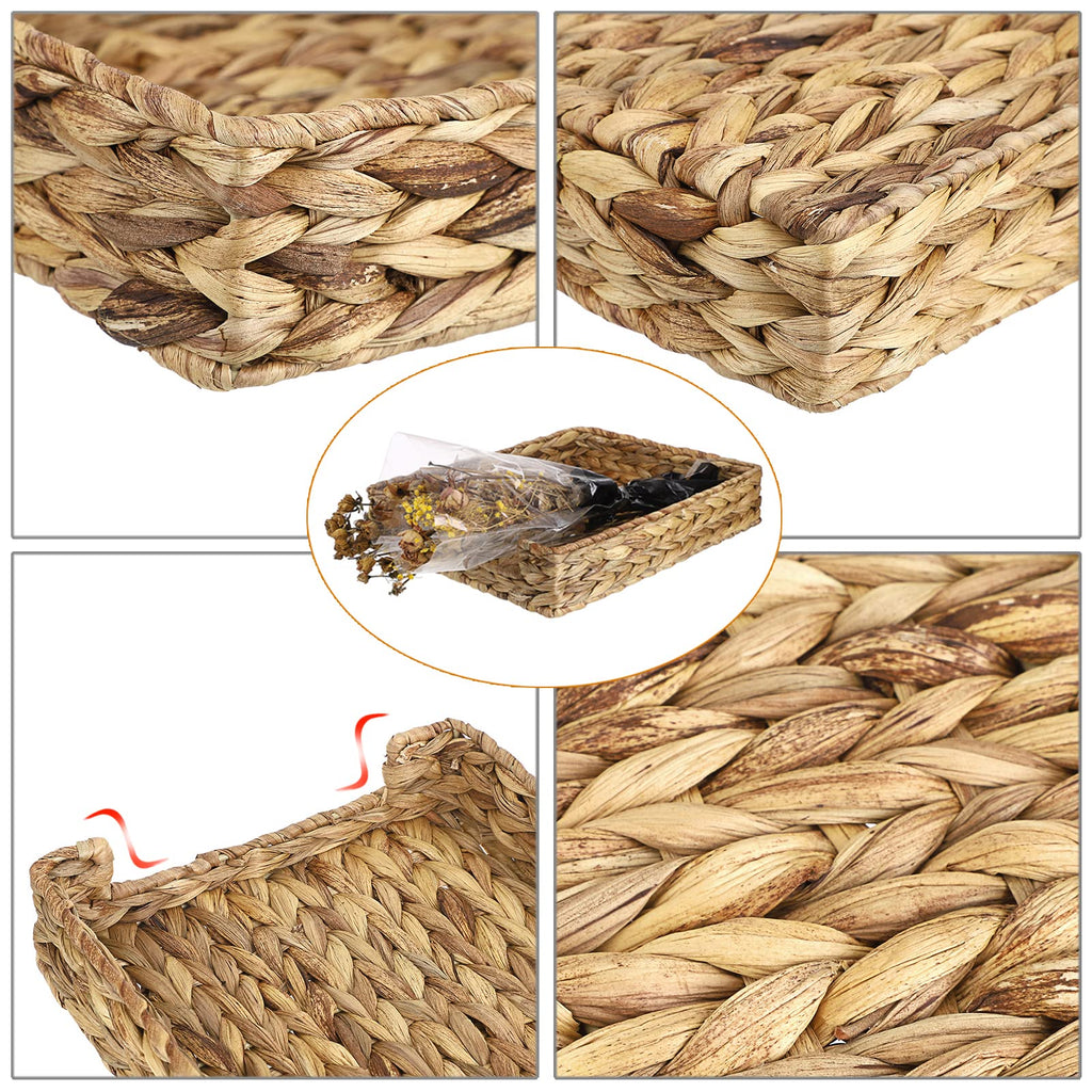 BTSKY Natural Water Hyacinth Woven Paper Letter Tray Desktop File Organizer Document Holder File Tray Magazine Stationery Storage Organizer，Multifunctional Hand Wove Rattan Serving Tray for Food