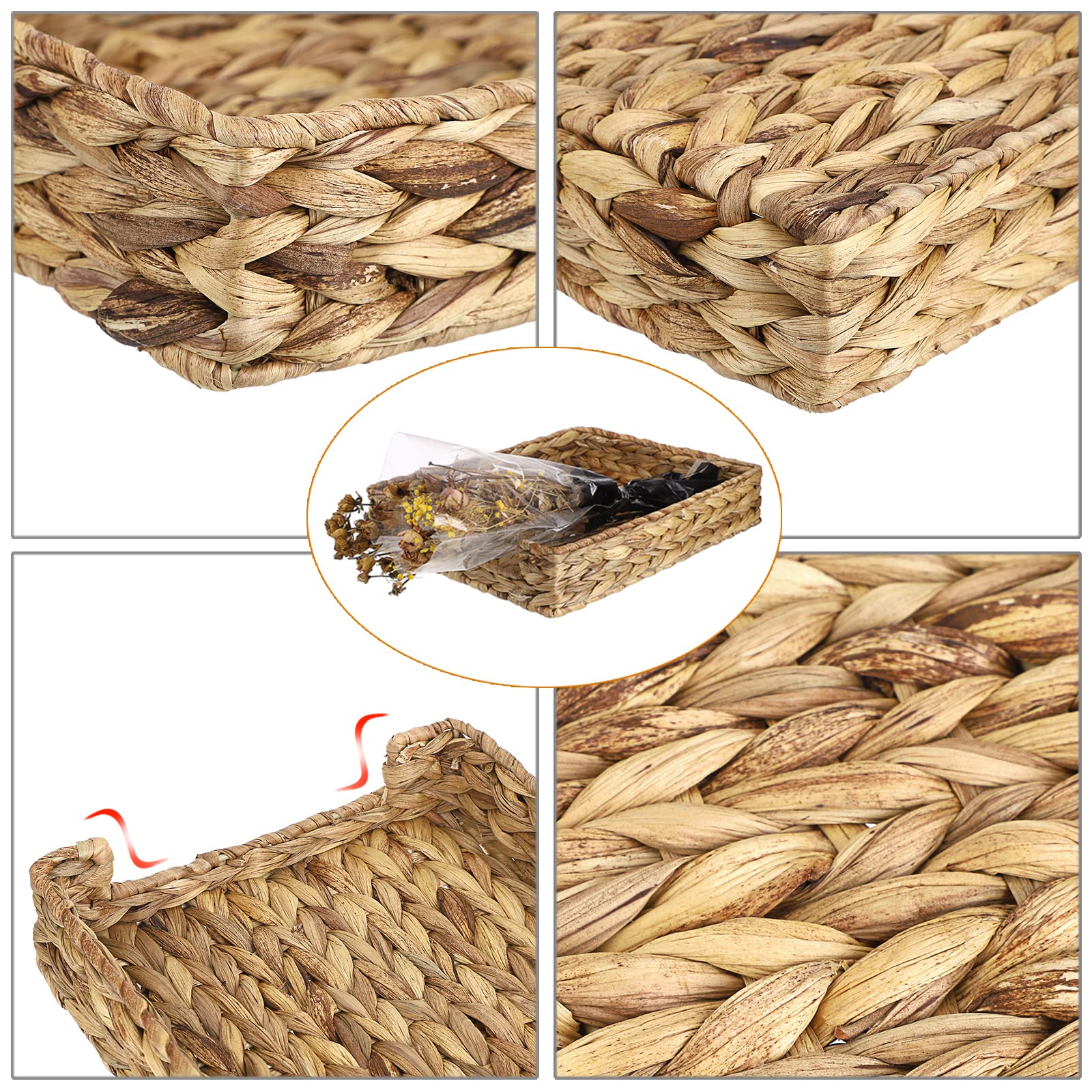 BTSKY Natural Water Hyacinth Woven Paper Letter Tray Desktop File Organizer Document Holder File Tray Magazine Stationery Storage Organizer，Multifunctional Hand Wove Rattan Serving Tray for Food