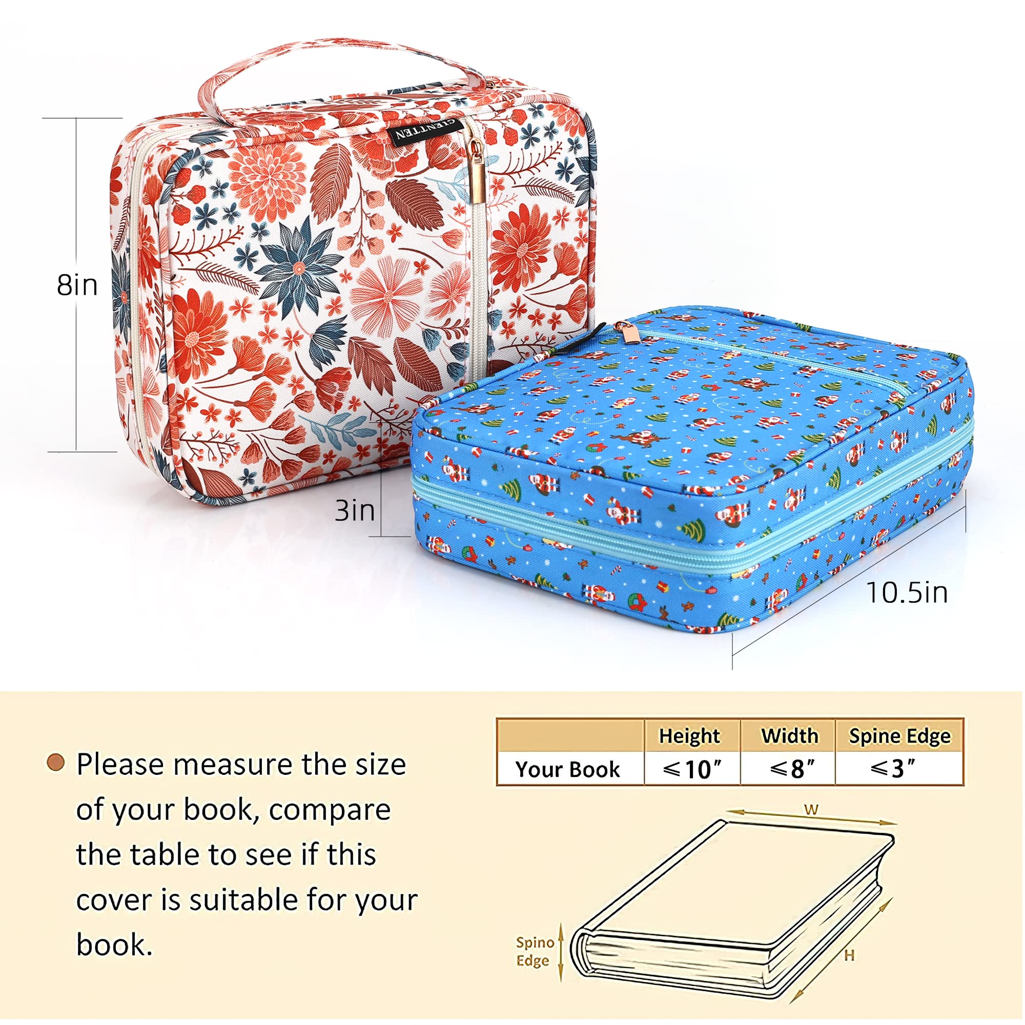 Gientten Bible Cover for Women with Flowers Printing, Bible Books Carrying Case with Durable Handle, Quilted Case for Girls Bible Study Supplies Accessories