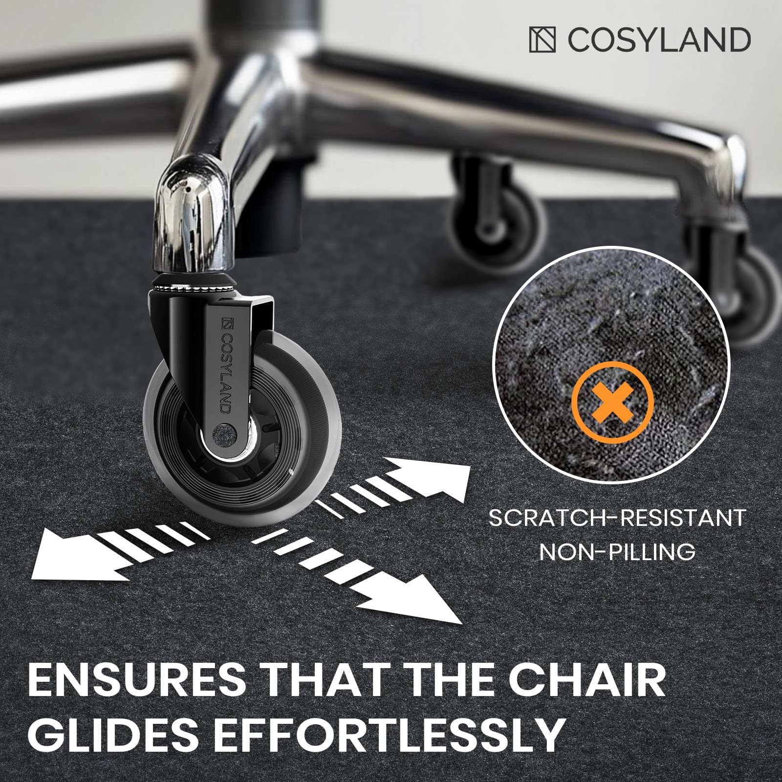 COSYLAND Office Chair Mat for Hardwood Floor and Tile - 90 x 120 CM Anti-Slip Desk Chair Mat - Multi-Purpose Hardwood Floor Protector Mat for Office - Home (Gray, 90 x 120 CM)