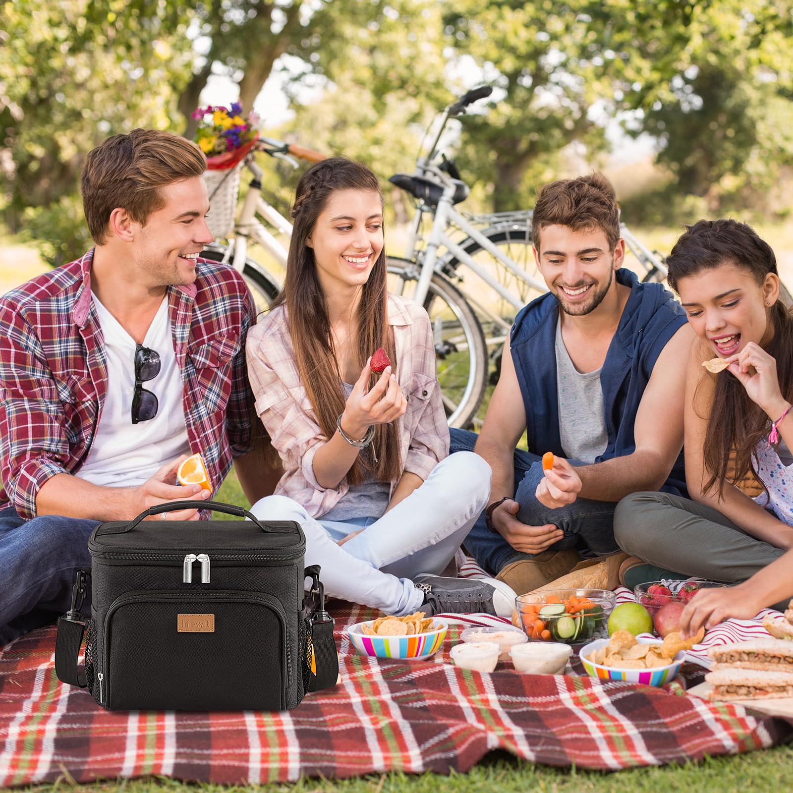 Lifewit Insulated Lunch Bag for Men, Reusable Lunch Box Women, Portable Cooler Freezable Soft Tote Bag Leakproof with Adjustable Shoulder Strap for Adult/Kid for Work/Picnic/School,Black 15L
