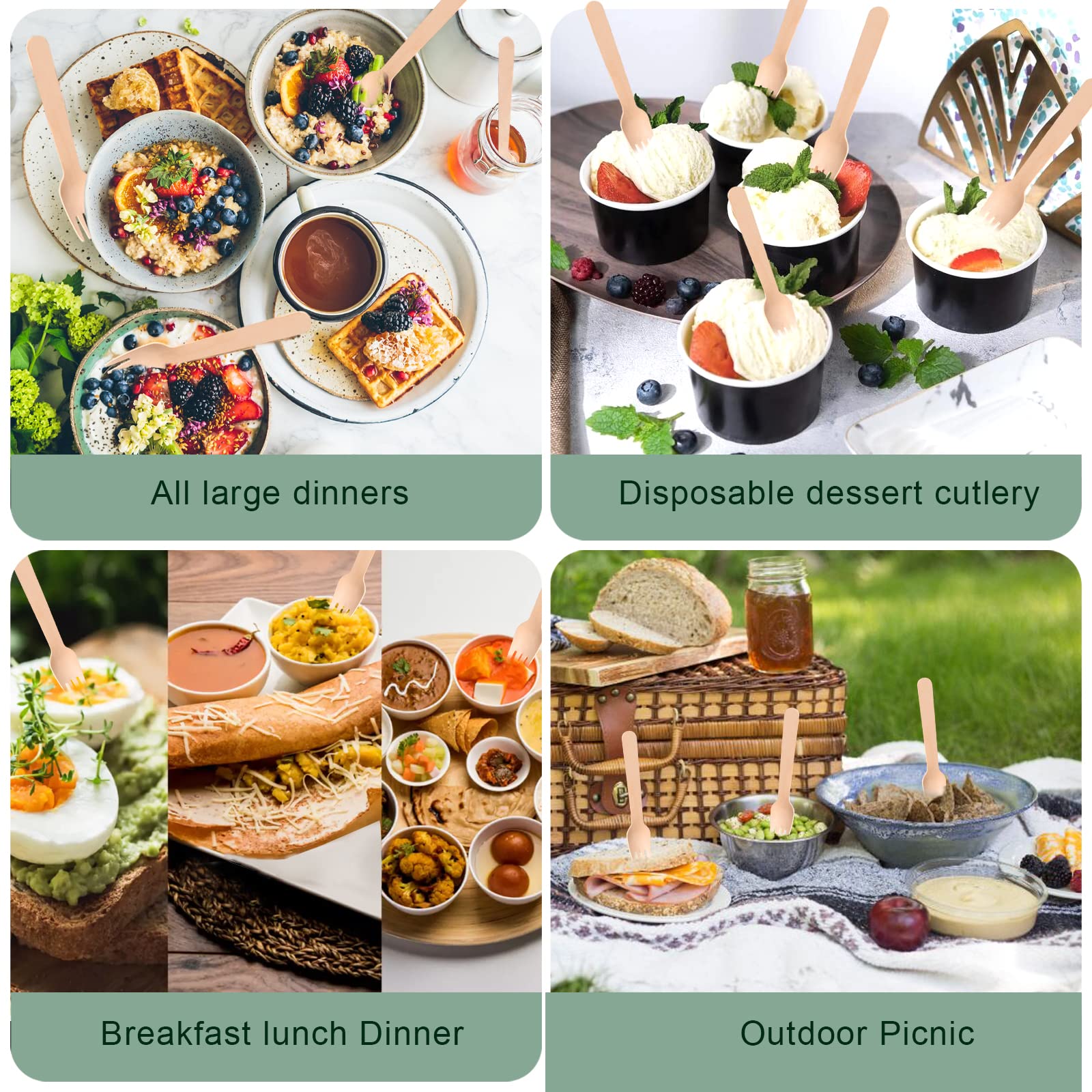 Disposable Wooden Forks for Eating - 300Pcs Natural Wooden Forks Disposable, Biodegradable and Compostable Wooden Cutlery for Dining, Ice Cream Dessert Forks