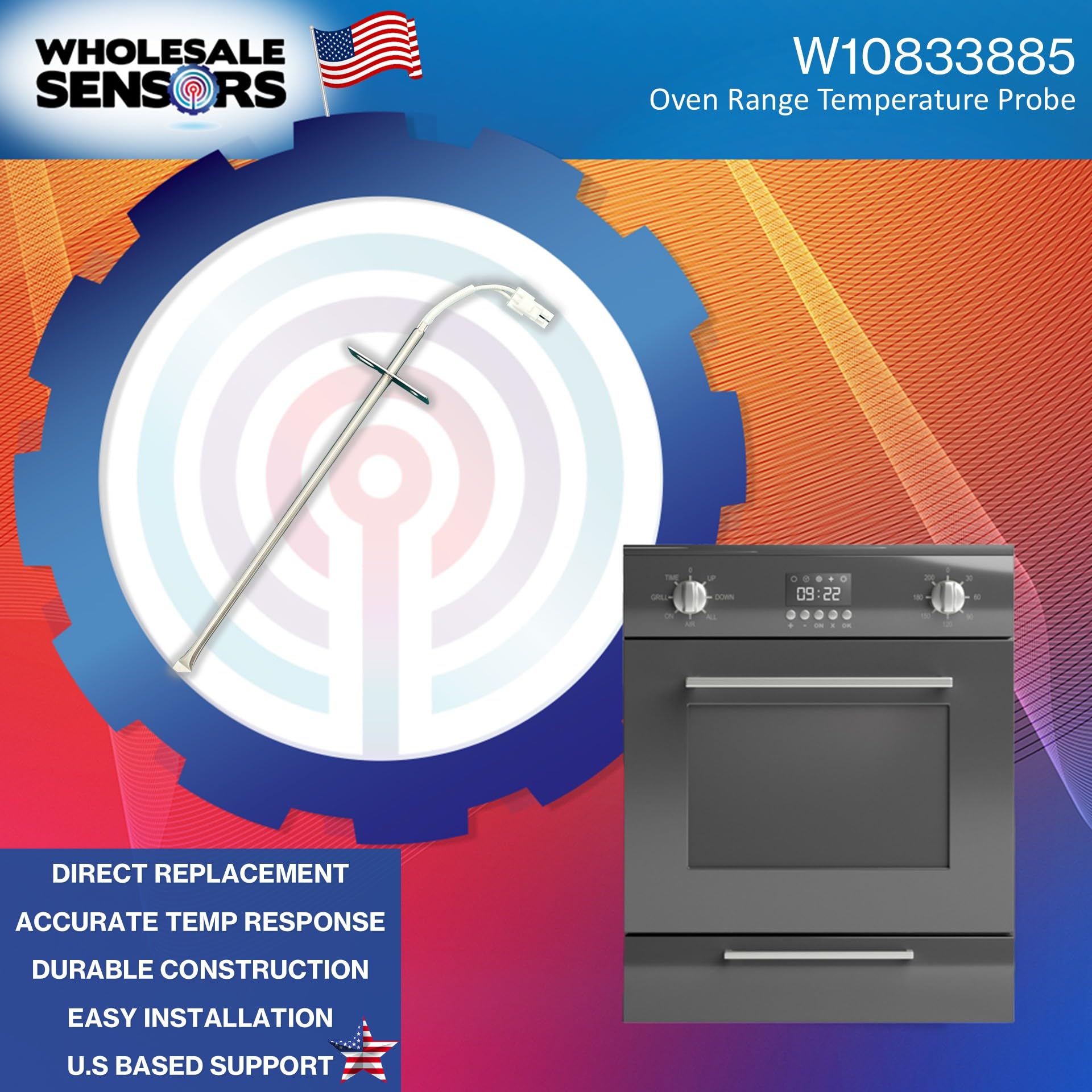 Whirlpool W10833885 or W10586204 Replacement Oven Temperature Sensor 12 Month Warranty