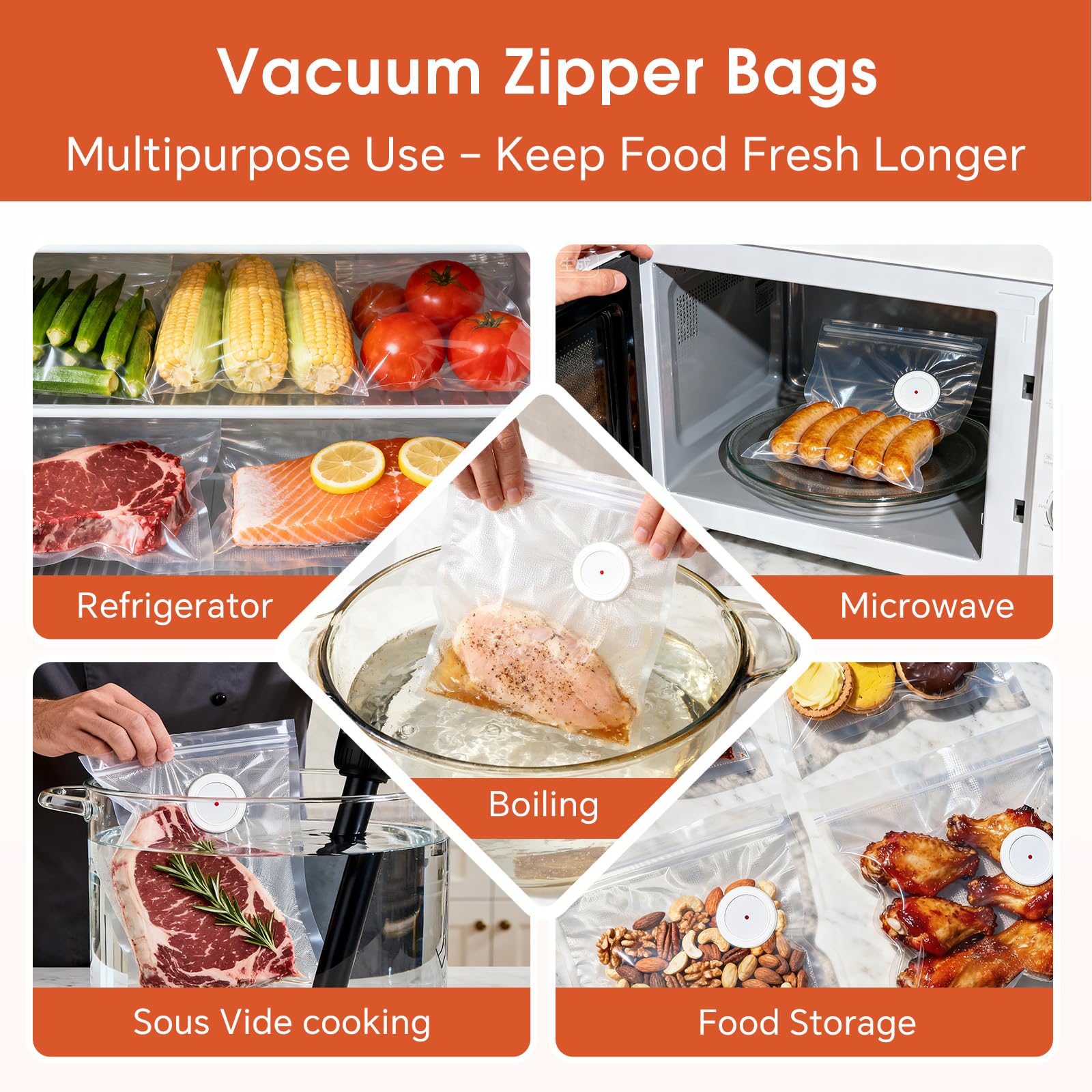 DOMIVIO Reusable Vacuum Zipper Bags, 12 Pcs 11.8" x 13.4" (3 Quart Size), Vacuum Sealer Bags for Food, Odor-Resistant, Leak-Proof, BPA-Free, Meal Prep, Sac Sous Vide Alimentaire