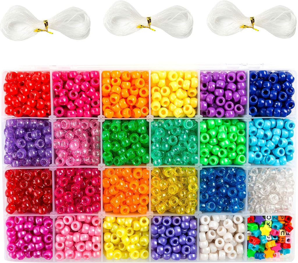 Pony Beads, 3,300 pcs 9mm Pony Beads Set in 23 Colors with Letter Beads, Star Beads and Elastic String for Bracelet Jewelry Making by INSCRAFT