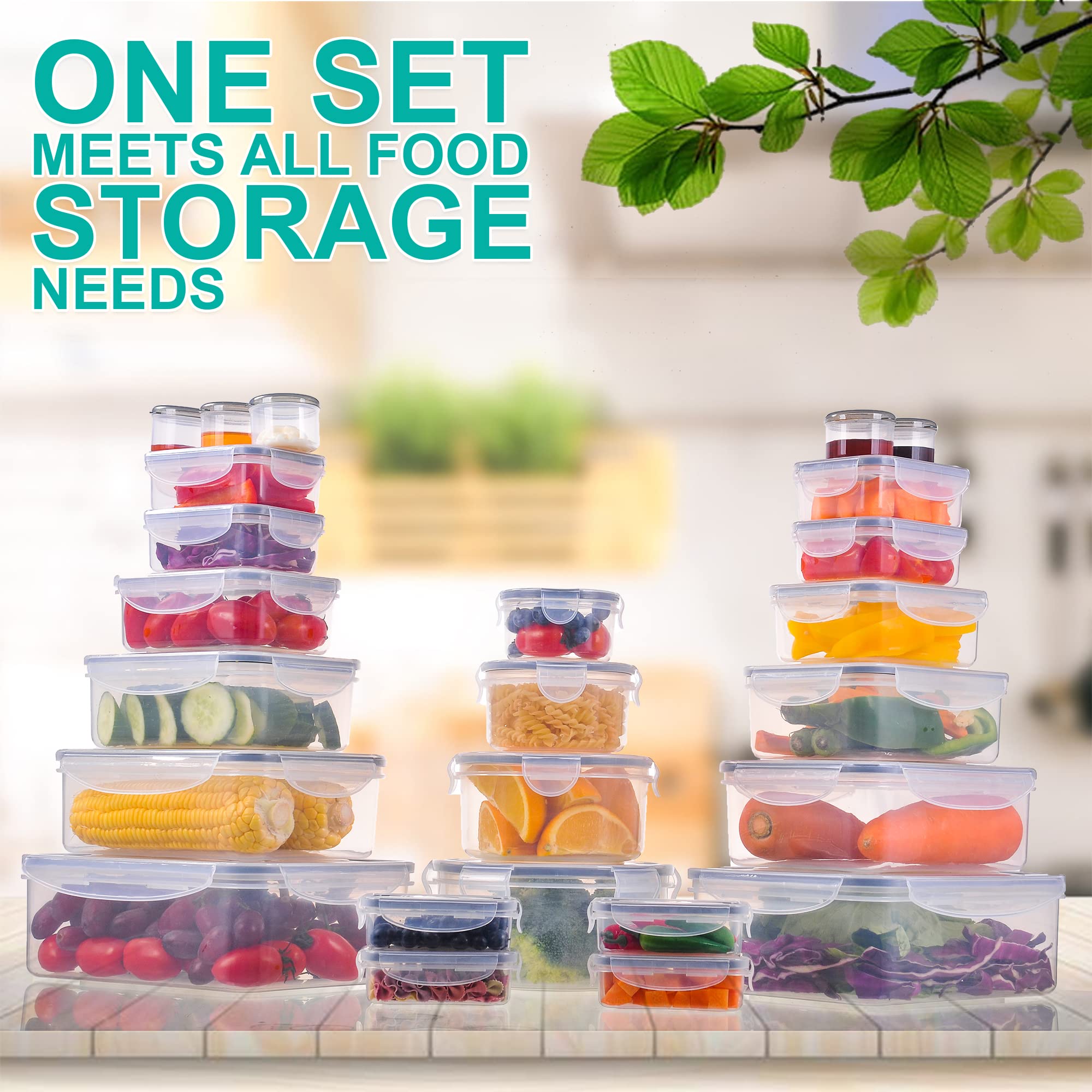 RockBerry 50 Pcs Large Food Storage Containers with Lids Airtight-85 OZ to Small Containers-Total 526 Oz BPA Free Plastic Stackable Containers For Pantry kitchen Organization, Microwave Safe