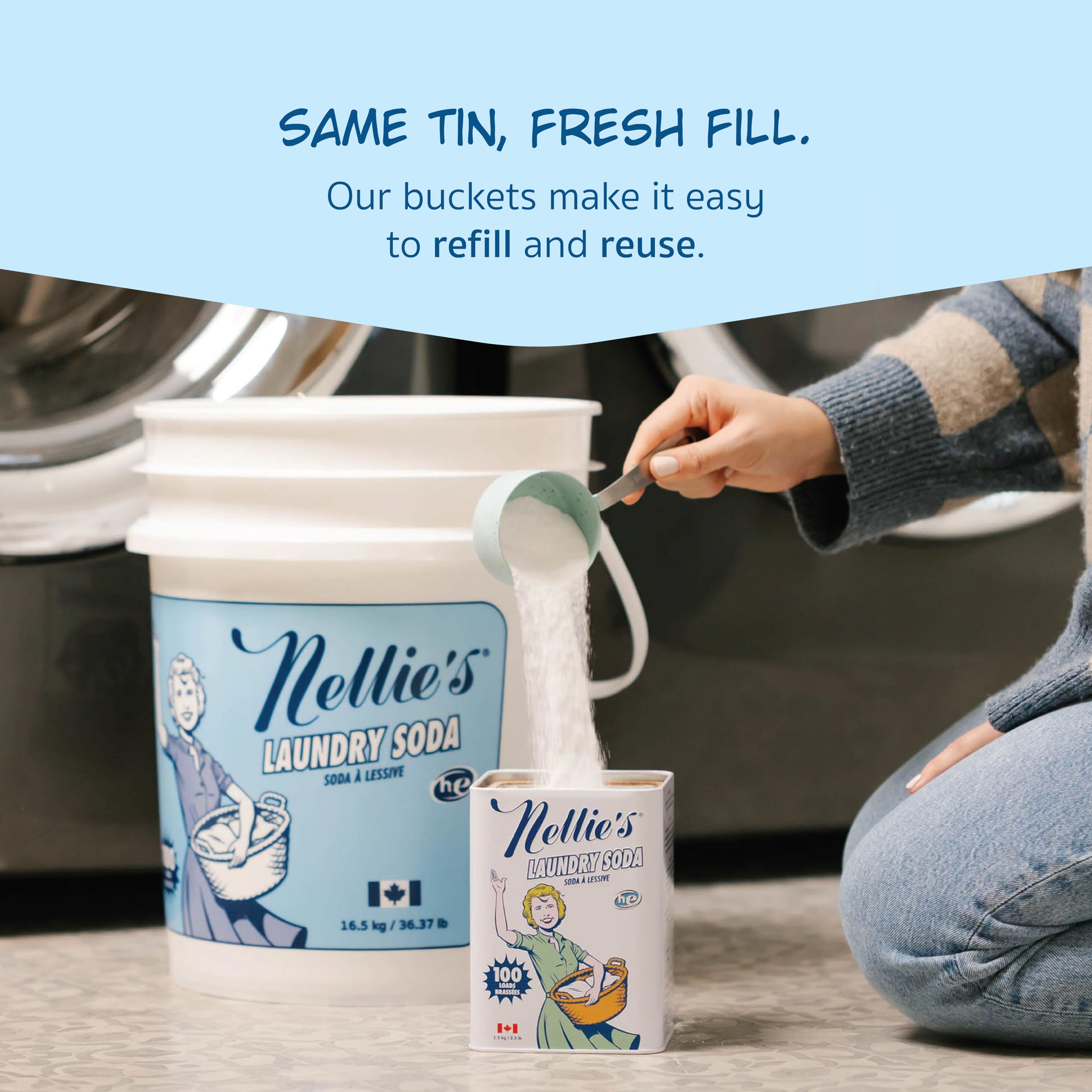 Nellie's Laundry Soda - Concentrated Laundry Detergent Powder - 100 Load - Gentle on Skin and Environment - Fragrance-Free - Made in Canada