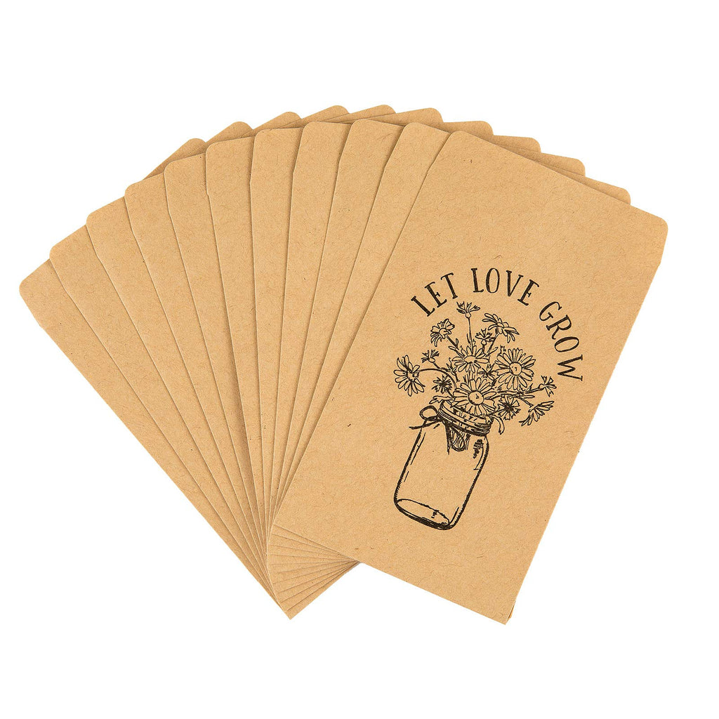 CINPIUK Wedding Favor Seed Packets, 100PCS Let Love Grow Self Adhesive Seed Packets Mason Jar Flowers Retro Kraft Envelopes Seeds Storage Paper Packets for Rustic Wedding Baby Shower Favors