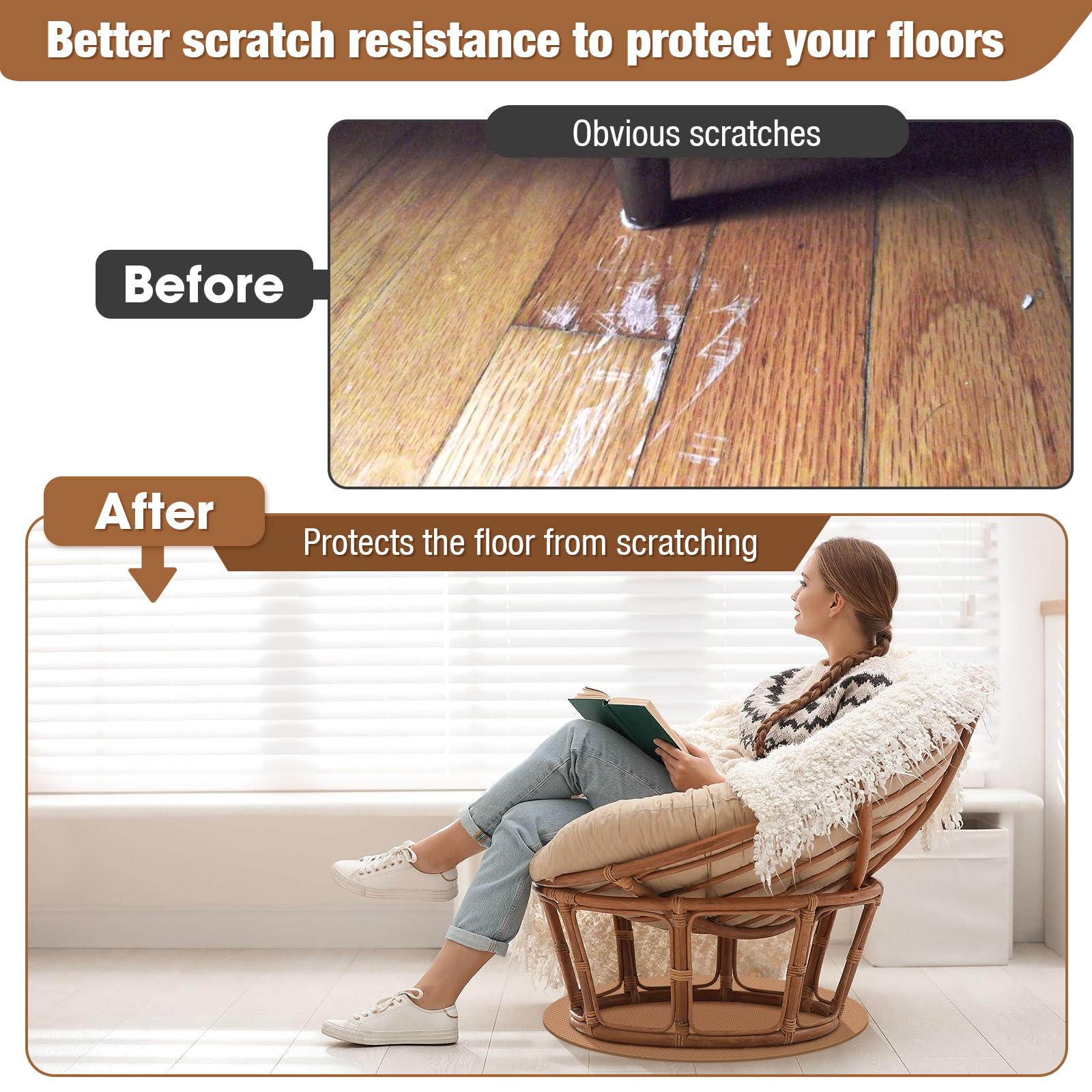 Blosail Round Rubber Furniture Pad – Non-Skid Recliner Floor Protector for Hardwood & Tile, Cuttable Rubber Mat for Swivel Chairs, Recliners & More, Anti-Scratch Gripper, Brown, Pack of 1