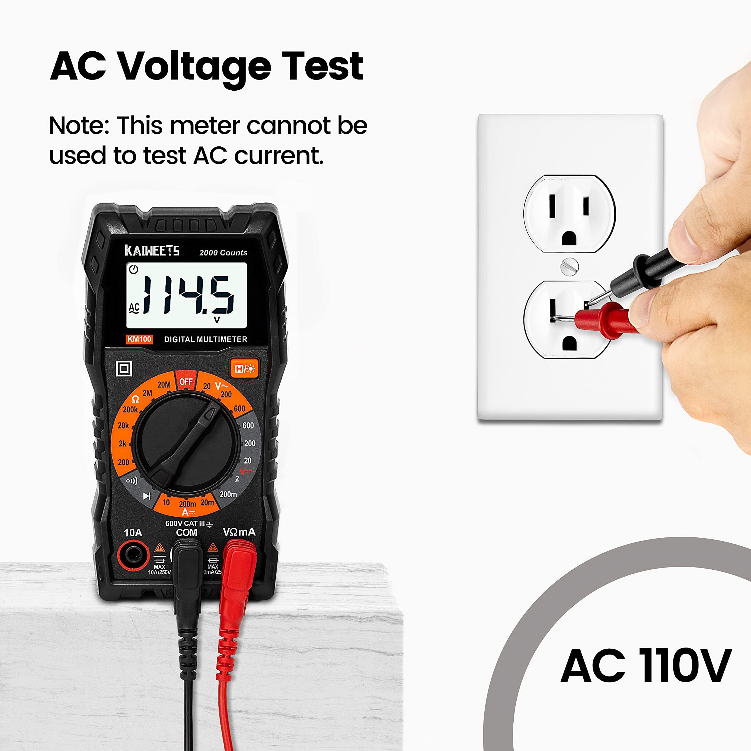 KAIWEETS Digital Multimeter with Case, DC AC Voltmeter, Ohm Volt Amp Test Meter and Continuity Test Diode Voltage Tester for Household Outlet, Automotive Battery Test (Anti-Burn with Double Fuses)