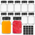 Glass Shot Bottles with Lids, 12 Pack 2oz Ginger Shot Bottles with Labels, Leakproof Wide Mouth Small Glass Jars with Lids for Juice, Ginger, Spices
