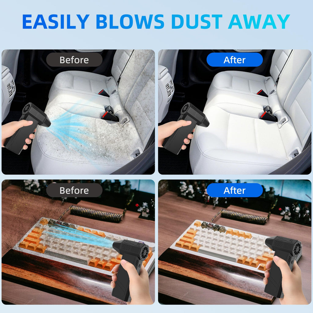 JM-BROS Compressed Air Duster - 130000RPM Handheld Electric Air Blower, Cordless Rechargeable Mini Turbo Jet Fan that’s Portable and Efficiently for Cleaning PC, Computer, Car, Keyboard, and Home