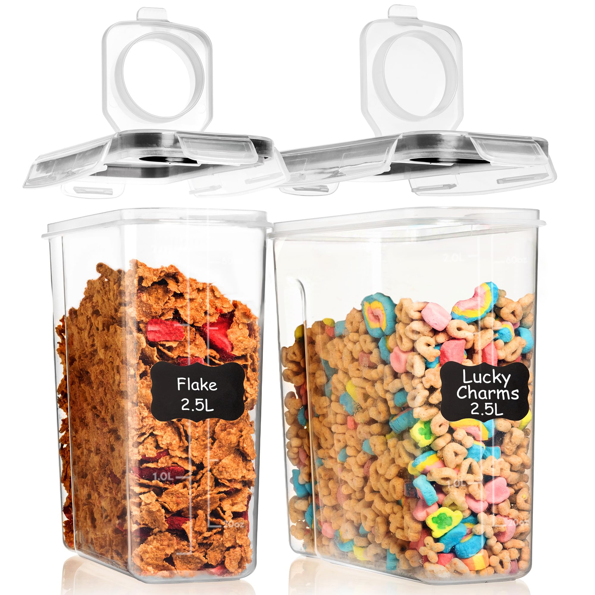 Shazo 2 Pack (2.5L / 15.4 oz) Cereal Storage Containers - Bpa-Free Airtight Food Storage Containers with Lids, BPA-Free Plastic Cereal Dispenser for Pantry, Rice, Flour, Sugar & Pasta
