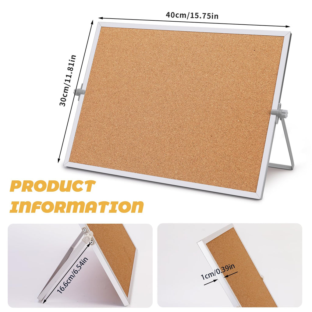 LOKUNN Cork Board Bulletin Board, 11.81"×15.75" Double Sided Pin Board with Silver Aluminum Border, Desktop Small Cork Board for Room School Office Bedroom