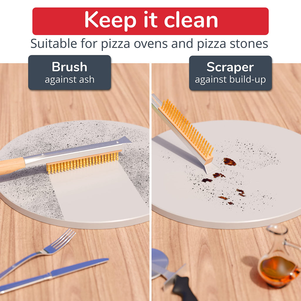 22” Pizza Oven Brush with Stone Scraper - Stainless Steel Bristles, Extra Long Handle, Heat-Resistant - Compatible with Ooni Ovens