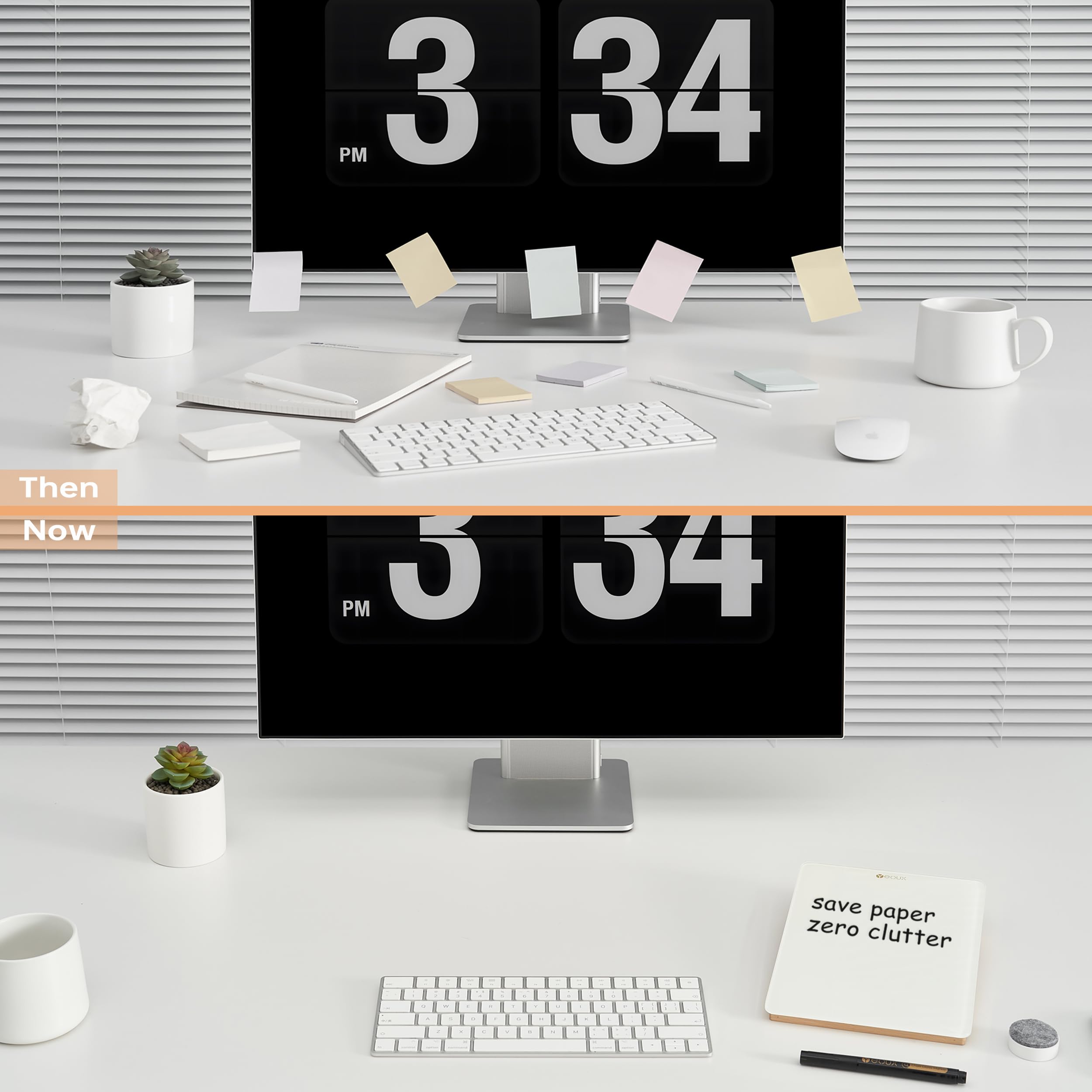 Desktop Glass Whiteboard with Reversible Wood Stand, Small White Board, Mini Dry Erase Whiteboard Easel for Desk, Reusable Desk Notepad 9.5"x6.7" for Home, Office, Accessories Included, Yeoux