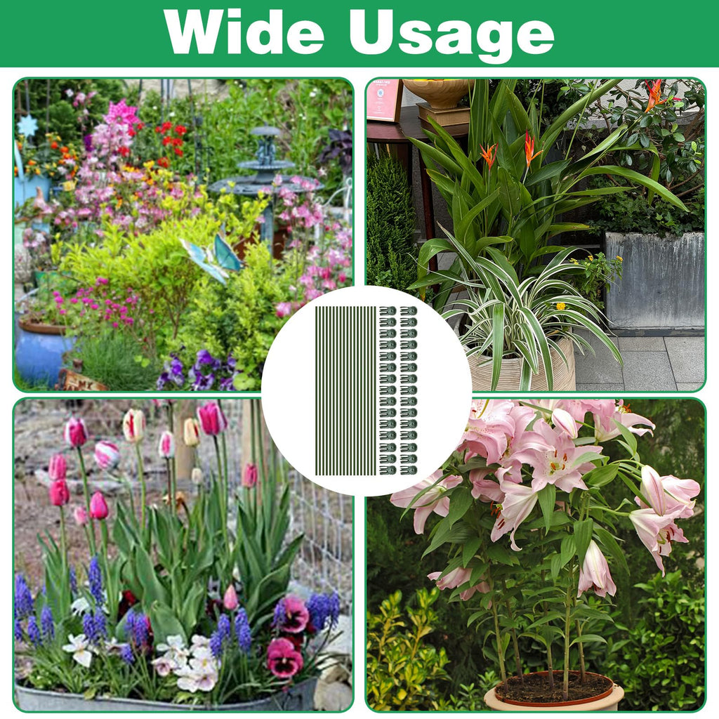 50Pcs Plant Stake Clip Set Green, Plant Sticks Supplies Support Tall, Useful Support Clips, Fine Workmanship Allow Bending Suitable for Various Pots Indoors and Outdoors