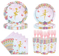 LASLU 120Pcs Flower Fairy Party Plates and Napkins Set, Flower Fairy Party Supplies Decorations Includes Paper Plates Napkins Forks for Birthday Party Serves 24 Guests (Flower Fairy)