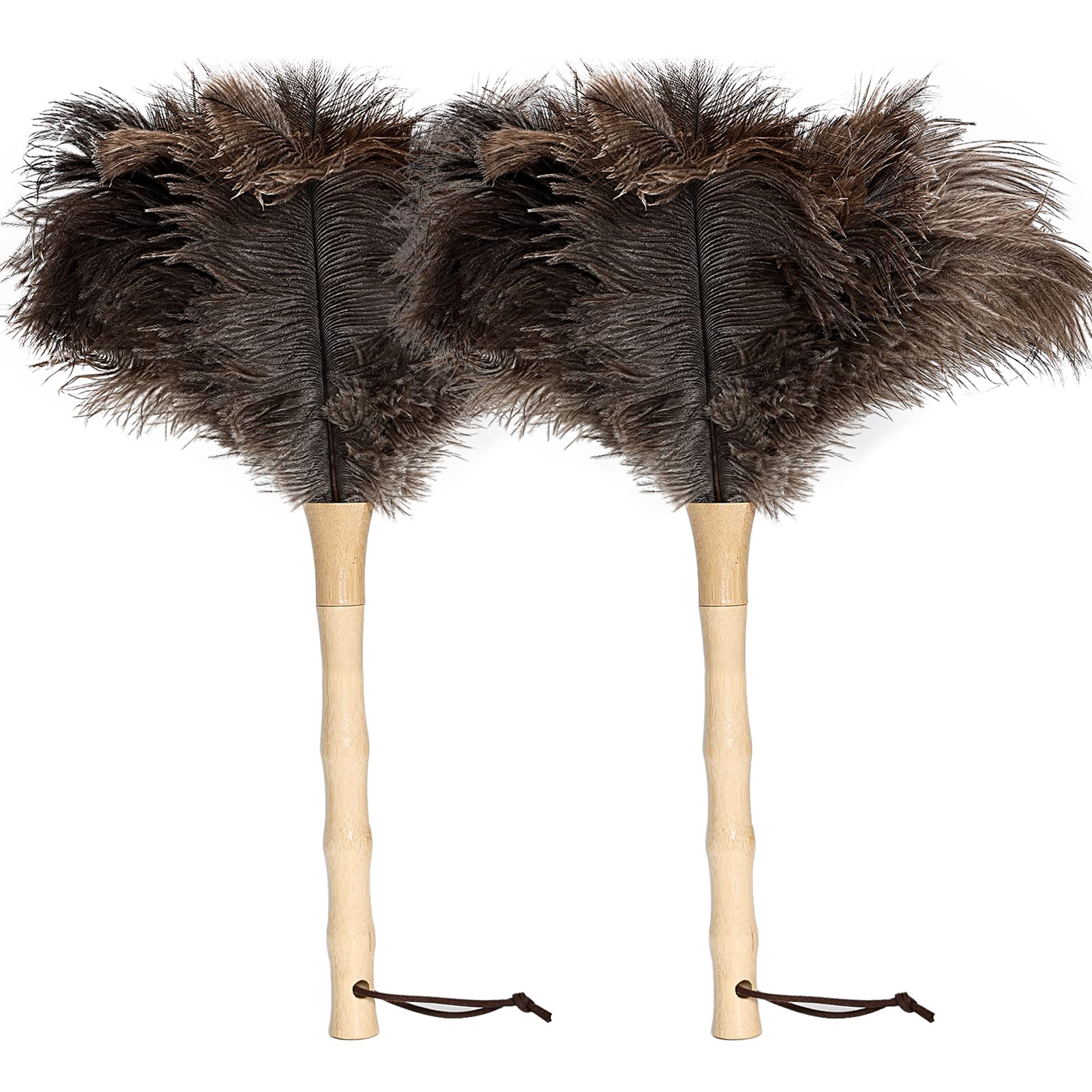 iHUFeather Ostrich Feather Duster 16 inch Feather Duster Fluffy Natural Genuine Ostrich Feathers with Wooden Handle and Eco-Friendly Reusable Handheld Ostrich Feather Duster for Cleaning Supplies