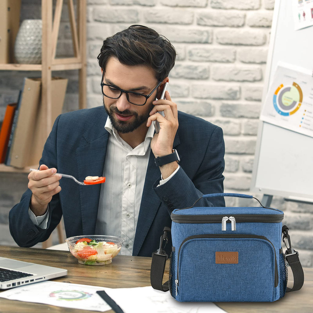 Lifewit Insulated Lunch Bag for Men, Reusable Lunch Box Women, Portable Cooler Freezable Soft Tote Bag Leakproof with Adjustable Shoulder Strap for Adult for Work/Picnic, Dark Blue 9L