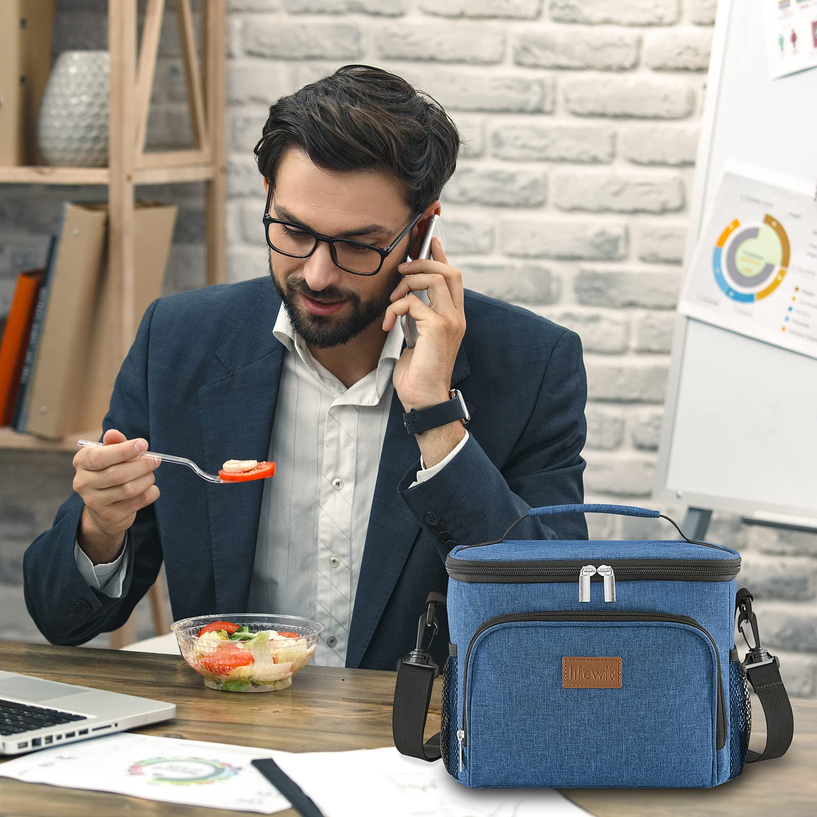 Lifewit Insulated Lunch Bag for Men, Reusable Lunch Box Women, Portable Cooler Freezable Soft Tote Bag Leakproof with Adjustable Shoulder Strap for Adult for Work/Picnic, Dark Blue 9L