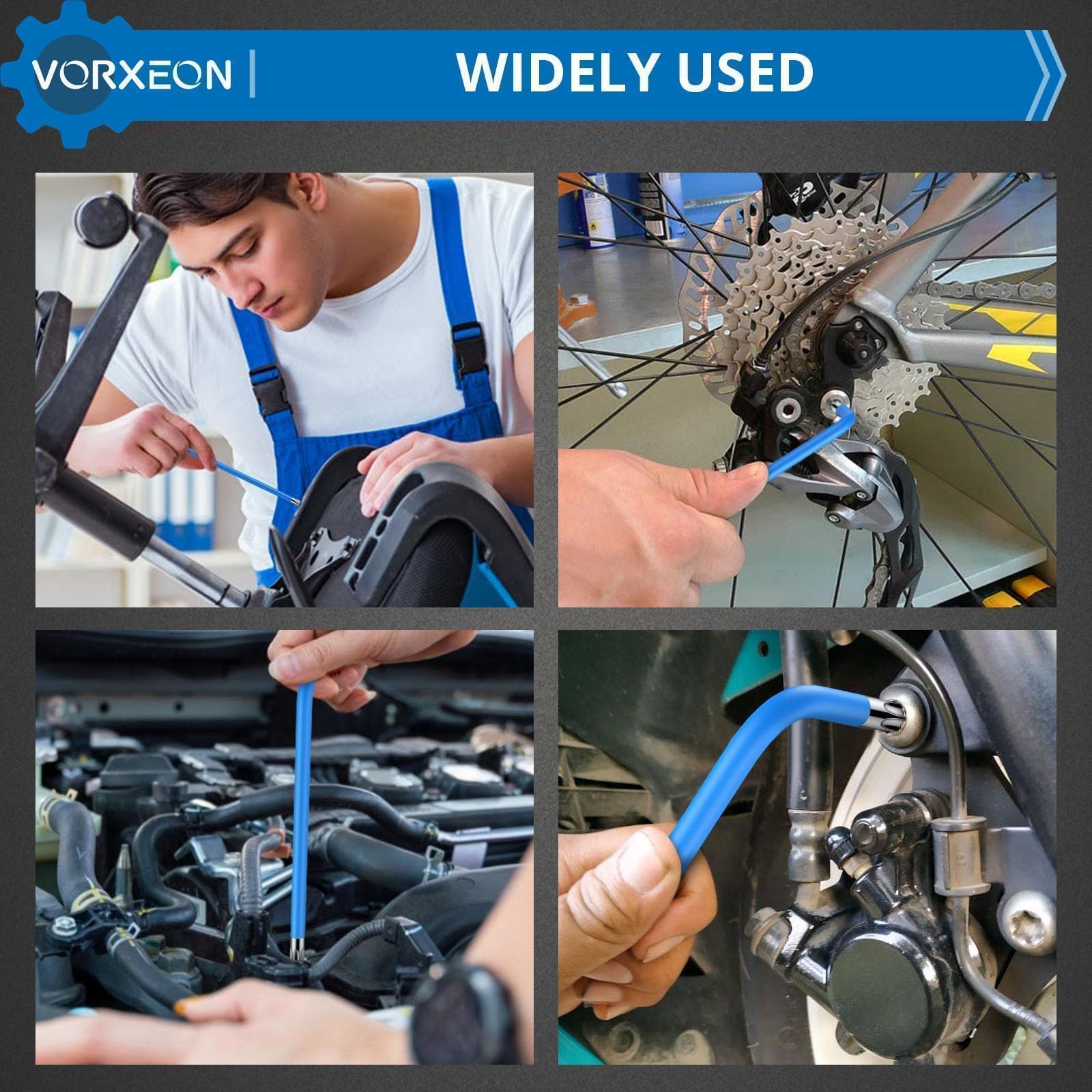 VORXEON Star Torx Wrench Key Set T10-T50 Torx Wrench, Metric Long Arm Star Key Set L-Key with Visible Coding for Bike Motorcycle Repair Furniture Assembly Household DIY, 9-Piece Set