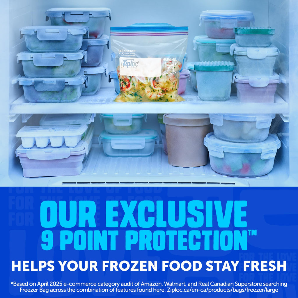 Ziploc® Medium and Large Freezer Bags, Prevents Freezer Burn, Microwave & Freezer Safe, New Stay-Open Design, Stand-Up Bottom, BPA Free, 2 Pack