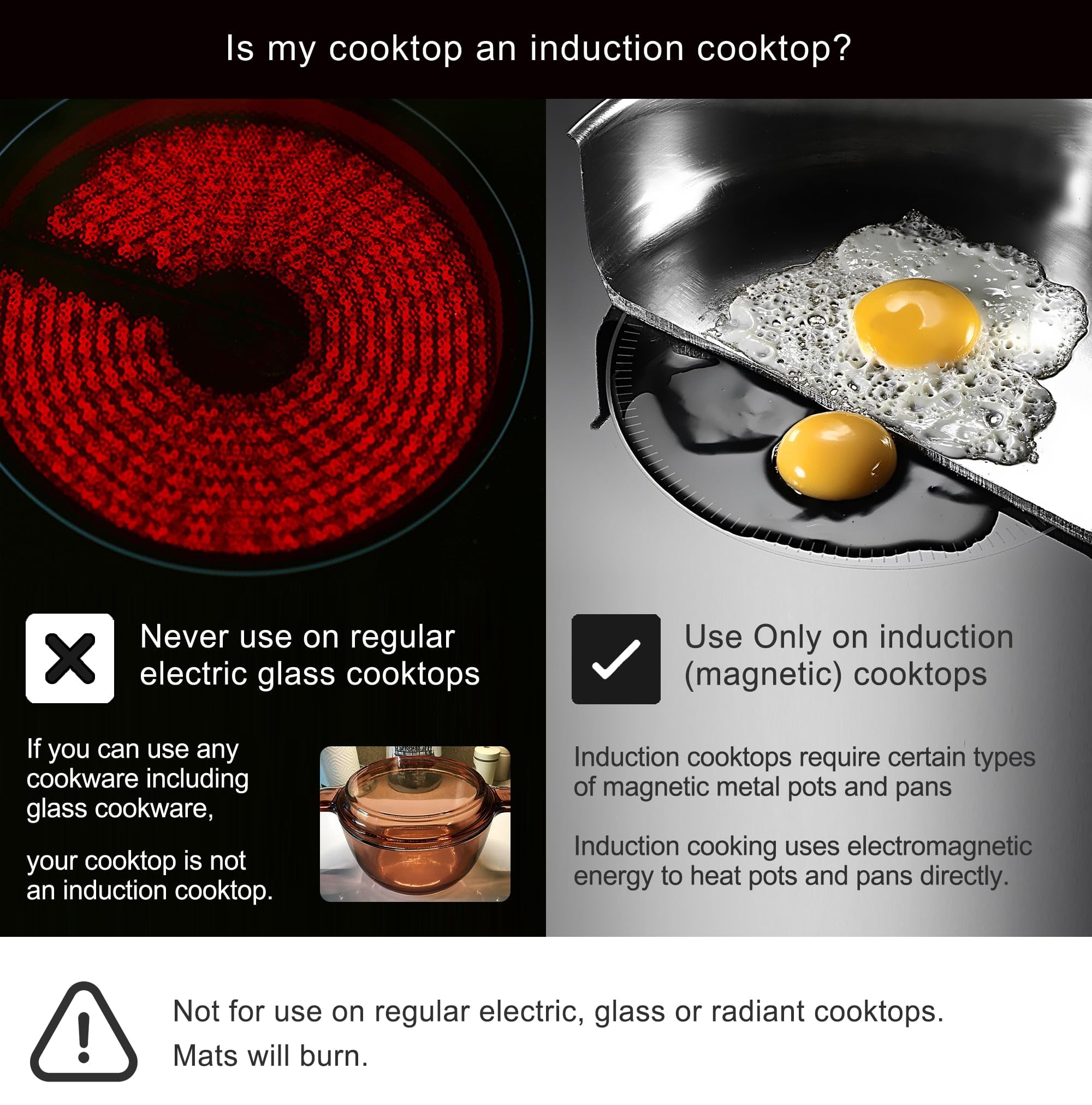 Lazy K Induction Cooktop Mat - Silicone Fiberglass Scratch Protector - for Magnetic Stove - Non Slip Pads to Prevent Pots from Sliding During Cooking_ Black (11inches)