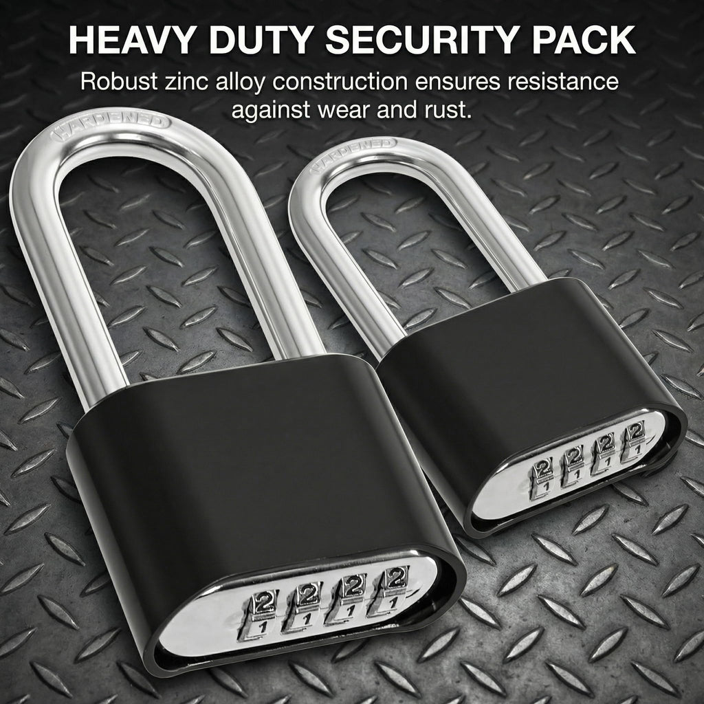 Hiceeden 2 Pack 4 Digit Heavy Duty Combination Lock, Long Waterproof Shackle Padlock, Resettable Zinc Alloy Lock for Outdoor, Gate, Fence, School Gym Locker, 2" Wide, Black