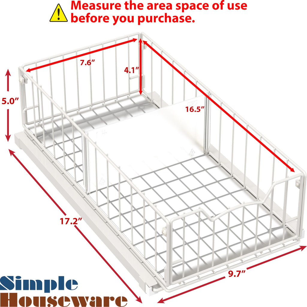 Simple Houseware Pull Out Sliding Basket Cabinet Drawer Organizer for Cupboard Storage, White