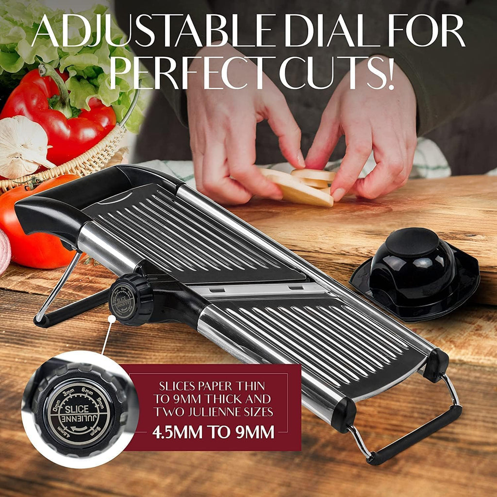 Rotatable Thickness Dial Mandoline Slicer for Kitchen - Anti-Slip Base Vegetable Slicer with Finger Guard & Cut-Resistant Glove – Stainless Steel Body Vegetable Cutter (Premium)