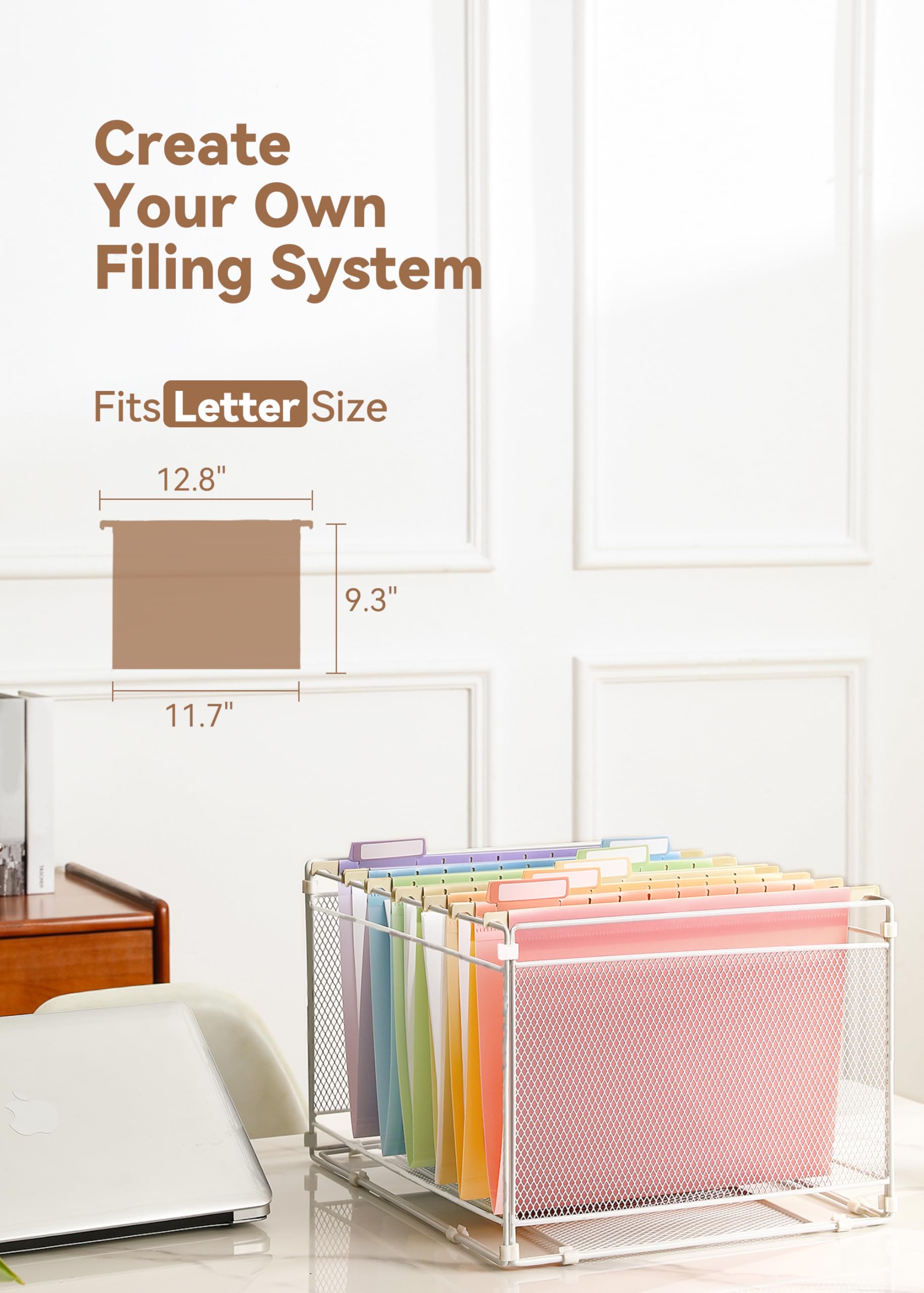 SortRax Plastic Hanging File Folders, Letter Size, 12 Pack Pastel Hanging Folders, with Insertable 1/5-Cut Tabs for Filing Cabinets