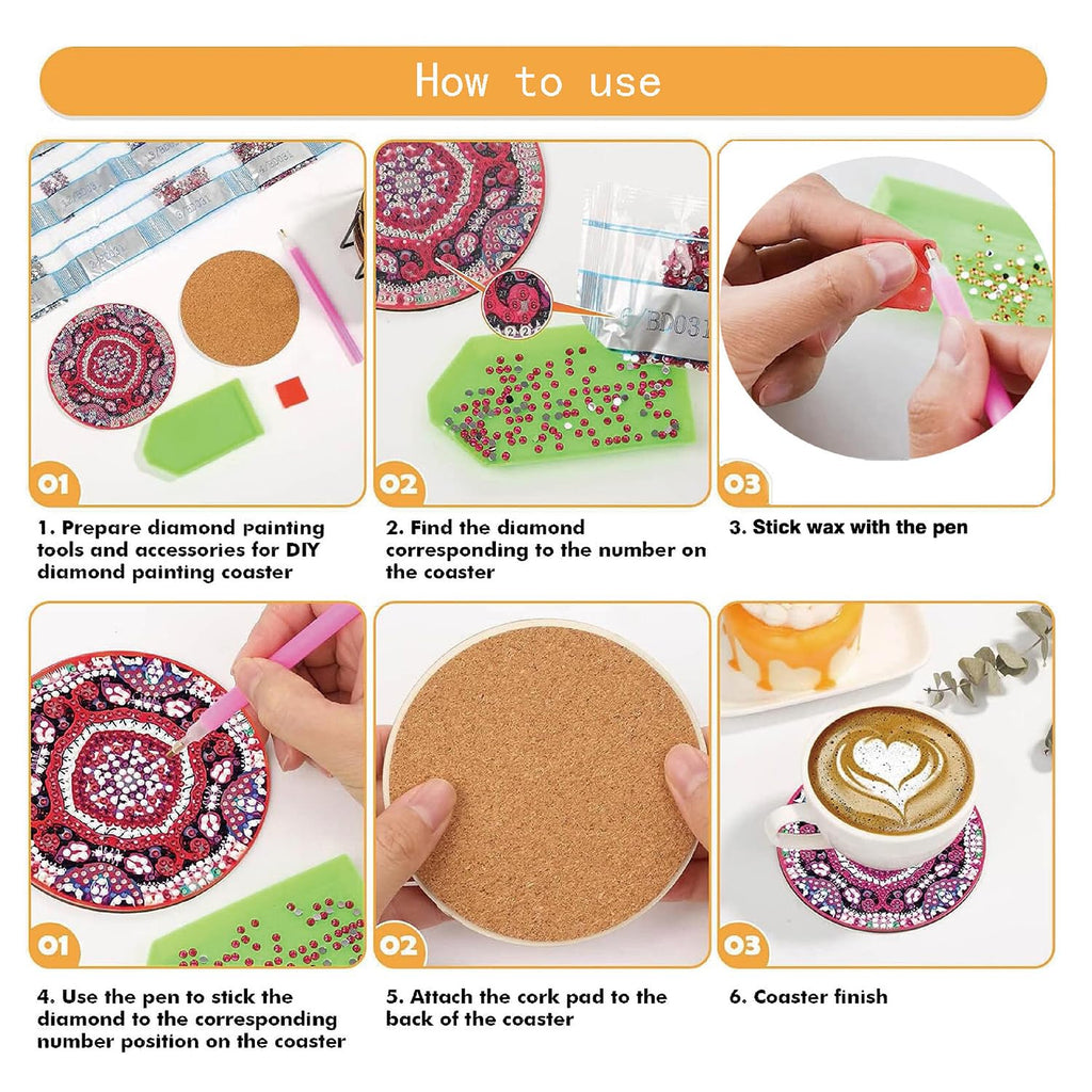 Muzagroo Art Mandala Diamond Painting Coasters with Holder 5D Diamond Art Kits for Beginners Stress-reducing Handicrafts for Adult DIY Coaster Art Craft Supply 8 PCS (Mandala)