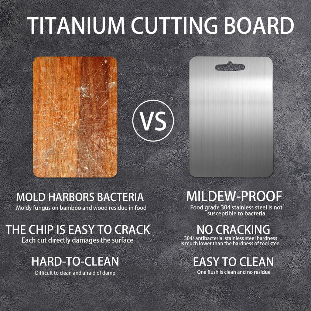 2-Pack Stainless Steel Cutting Board for Kitchen, Double-Sided Food-Grade 304 Chopping Board, Large for Meat, Small for Vegetables & Fruit, BPA-Free, Dishwasher Safe, Durable