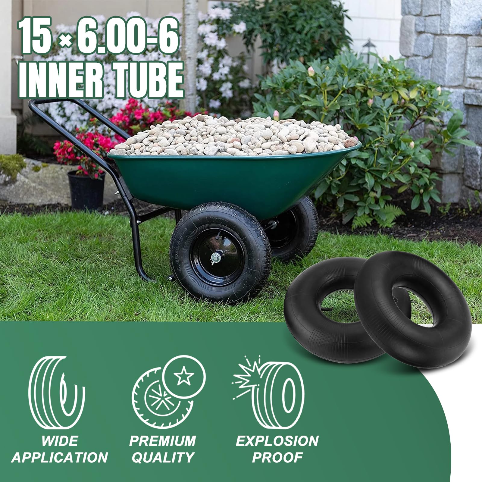 NIGOOLATA 15x6.00-6" Inner Tube with Straight Valve Stem (2-Pack) - Heavy Duty Replacement Tire Tubes for Lawn Mower, Snow Blower, Riding Mowers, ATVs, Golf Carts