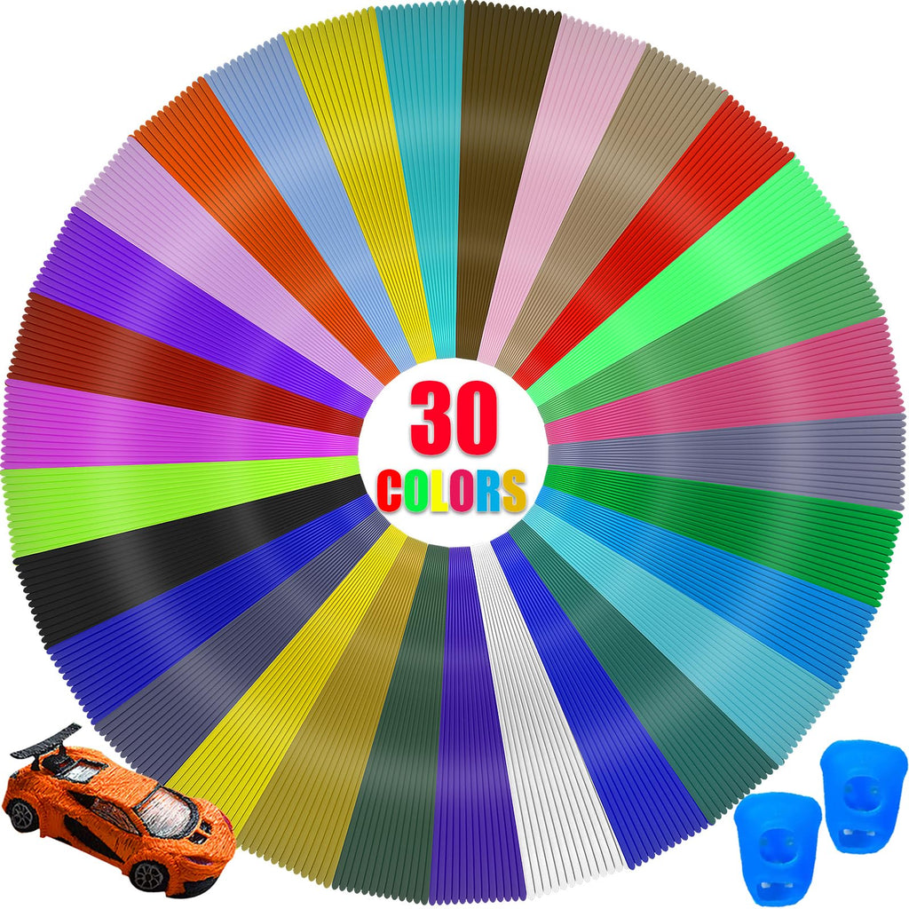 Roryimke 3D Pen Filament Refills 30 Colors 3D Printing Pen Filament Refill with 2 Finger Caps 1.75mm 3D Drawing Pen Refill Each Color 10 Feet, Total 300 Feet