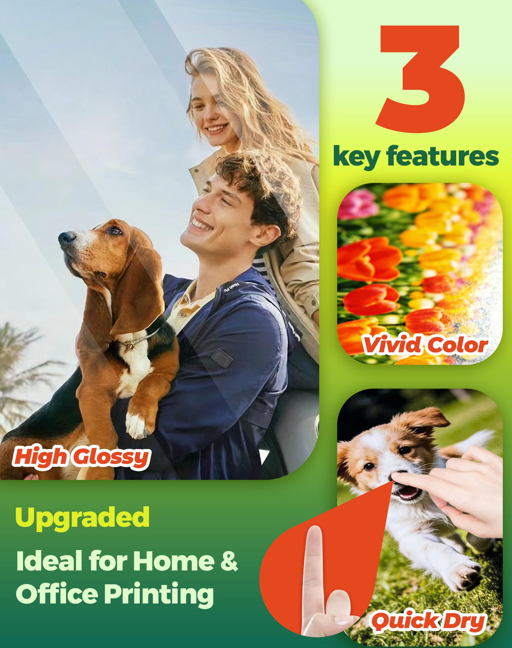 Uinkit Glossy Inkjet Photo Paper 8.5x11 Inches 200 Sheets 48lb Dye Ink 180Gsm Professional Photographic Paper Letter Size 8.5mil Instant Dry Suitable for All Dye Ink Printers (8.5"x11"x200Sheets)