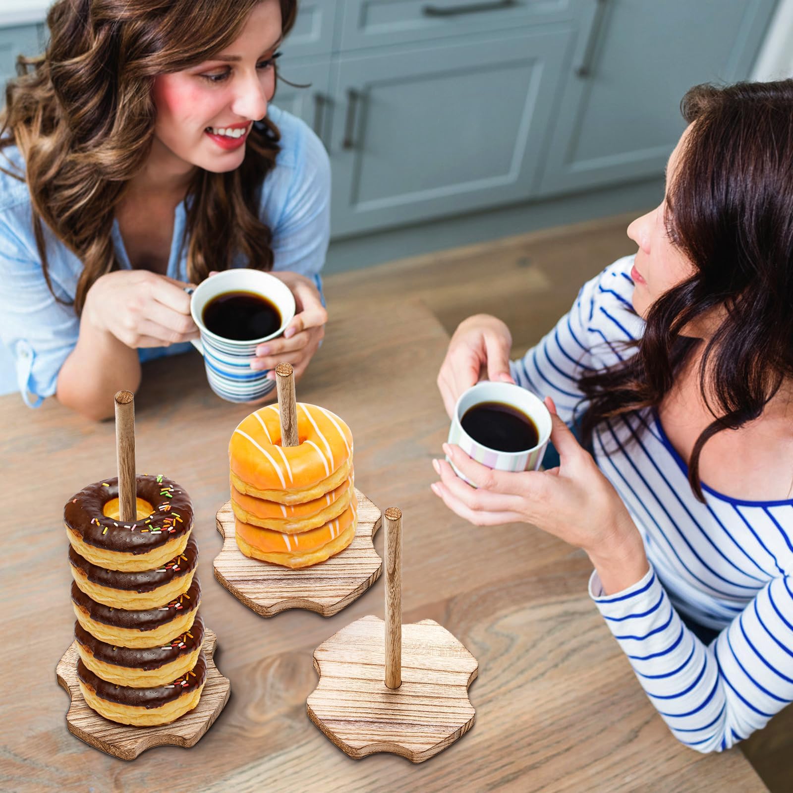 Cididu 8 Pieces Wood Donut Stand, Bagel Stand Holder Display for Dessert Table, Detachable Rustic Donut Sticks Display Tower for Wedding Birthday Parties Decorations Supplies (2 Sizes)