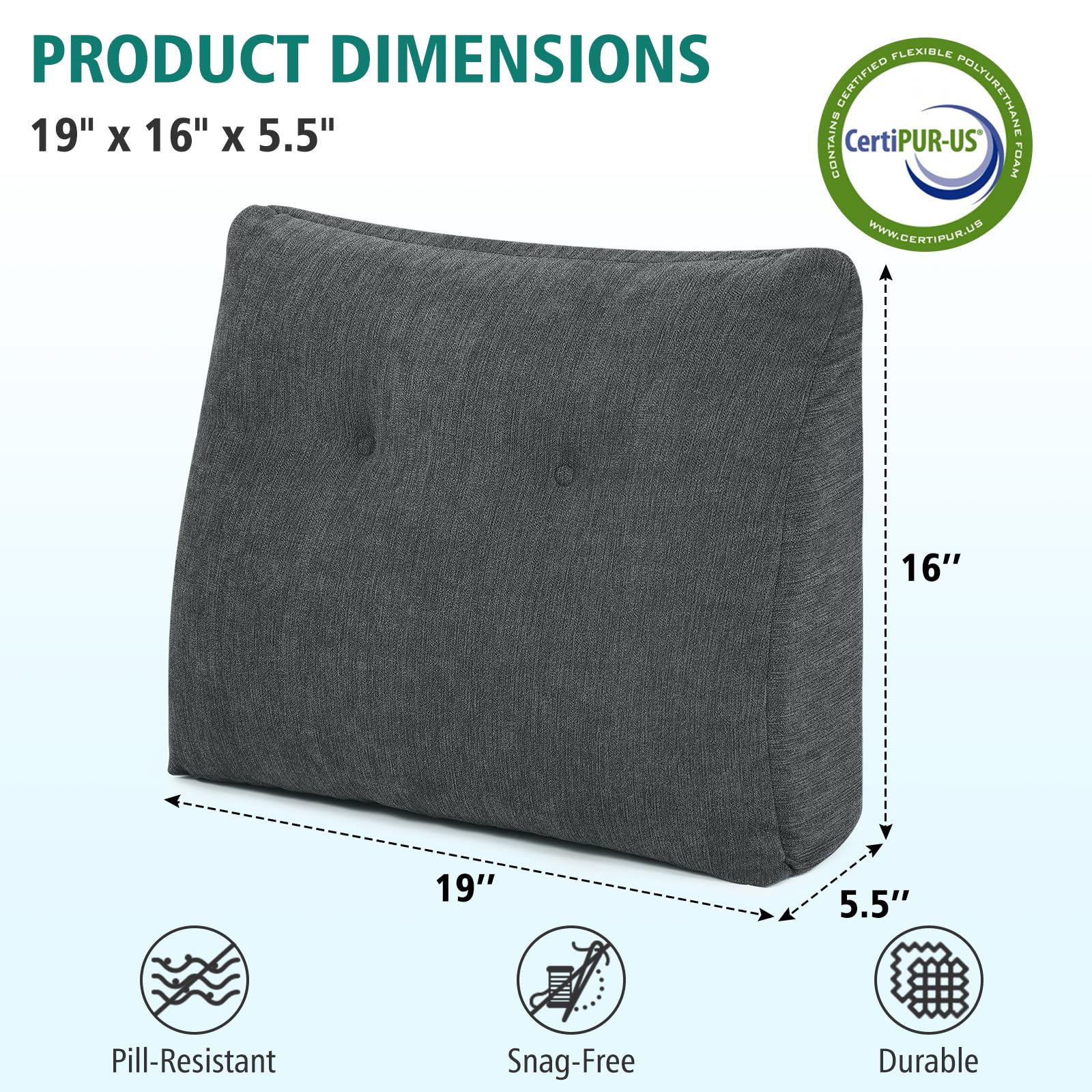TANYOO Back Support Pillow for Recliner Soft Dual Layer Lumbar Support Pillow with Shredded Memory Foam Ergonomic Orthopedic Couch Lumbar Cushions for Elderly Lower Back Pain Relief Dark Grey