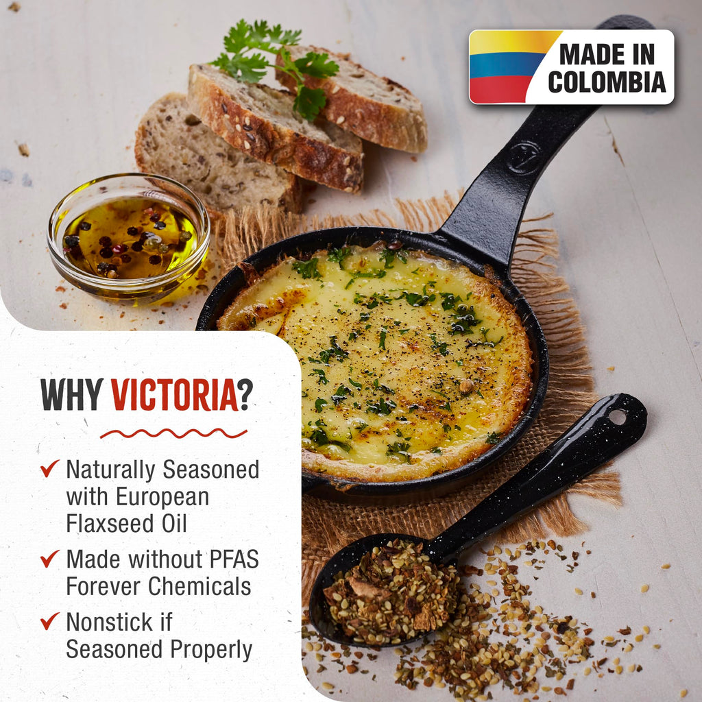Victoria 4-Inch Cast-Iron Skillet, Pre-Seasoned Cast-Iron Frying Pan with Long Handle, Made in Colombia