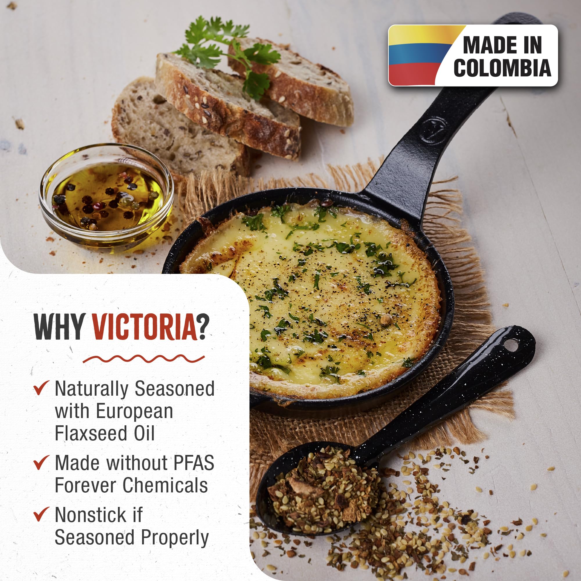 Victoria 4-Inch Cast-Iron Skillet, Pre-Seasoned Cast-Iron Frying Pan with Long Handle, Made in Colombia