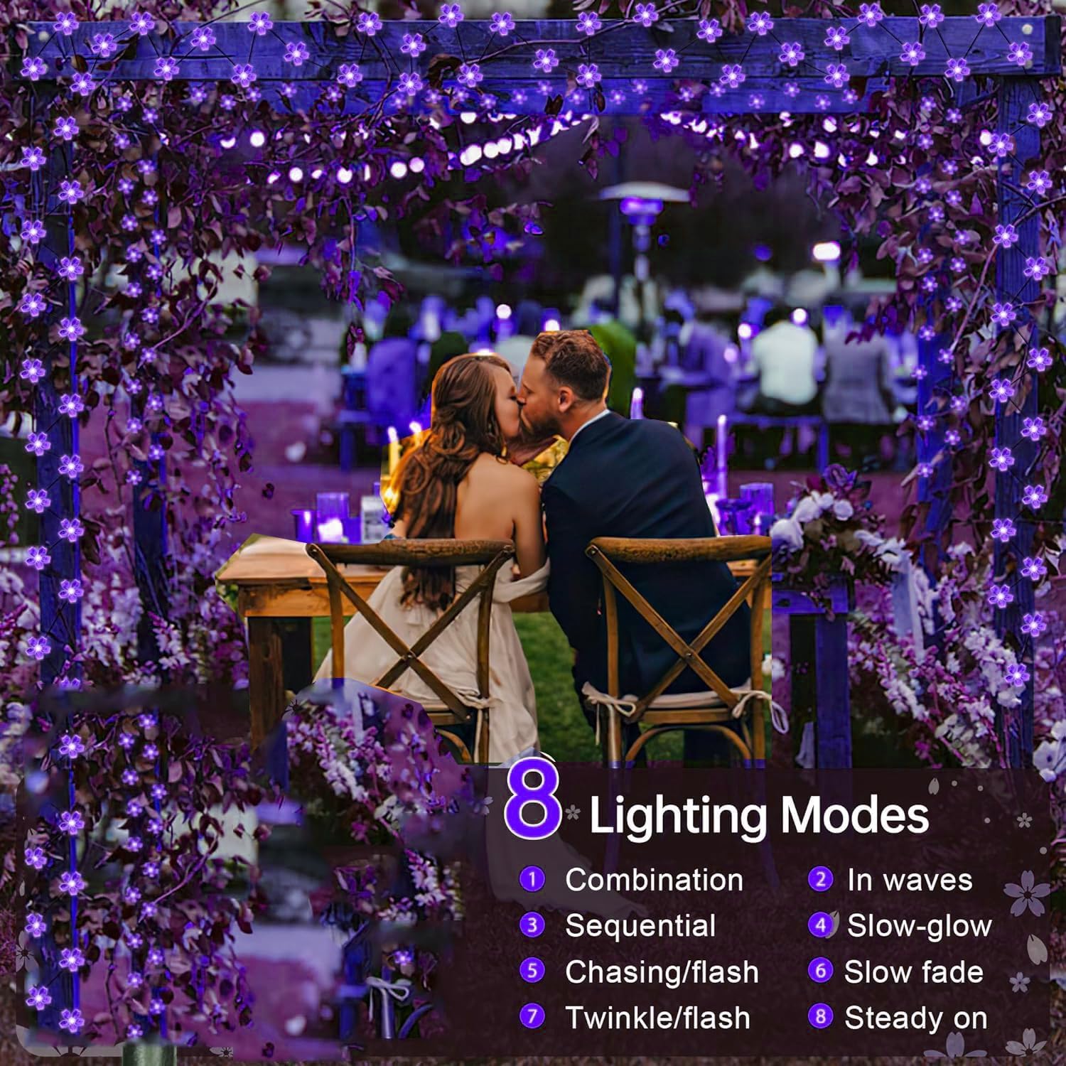 FULLBELL String Lights, Purple Lights Room Decor Flower String Lights 33 Feet 100LED 8 Modes Wedding Party Indoor Outdoor Flower Lights LED Lights for Bedroom Birthday Decorations (Purple)