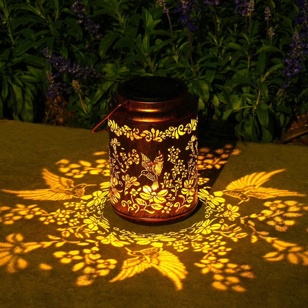 Hummingbird Solar Lanterns Outdoor - OxyLED Metal Waterproof Solar Garden Lanterns, Hanging Lanterns Solar Powered with Handle for Table Pathway Walkway, Birthday Gift for Mom Grandma Women